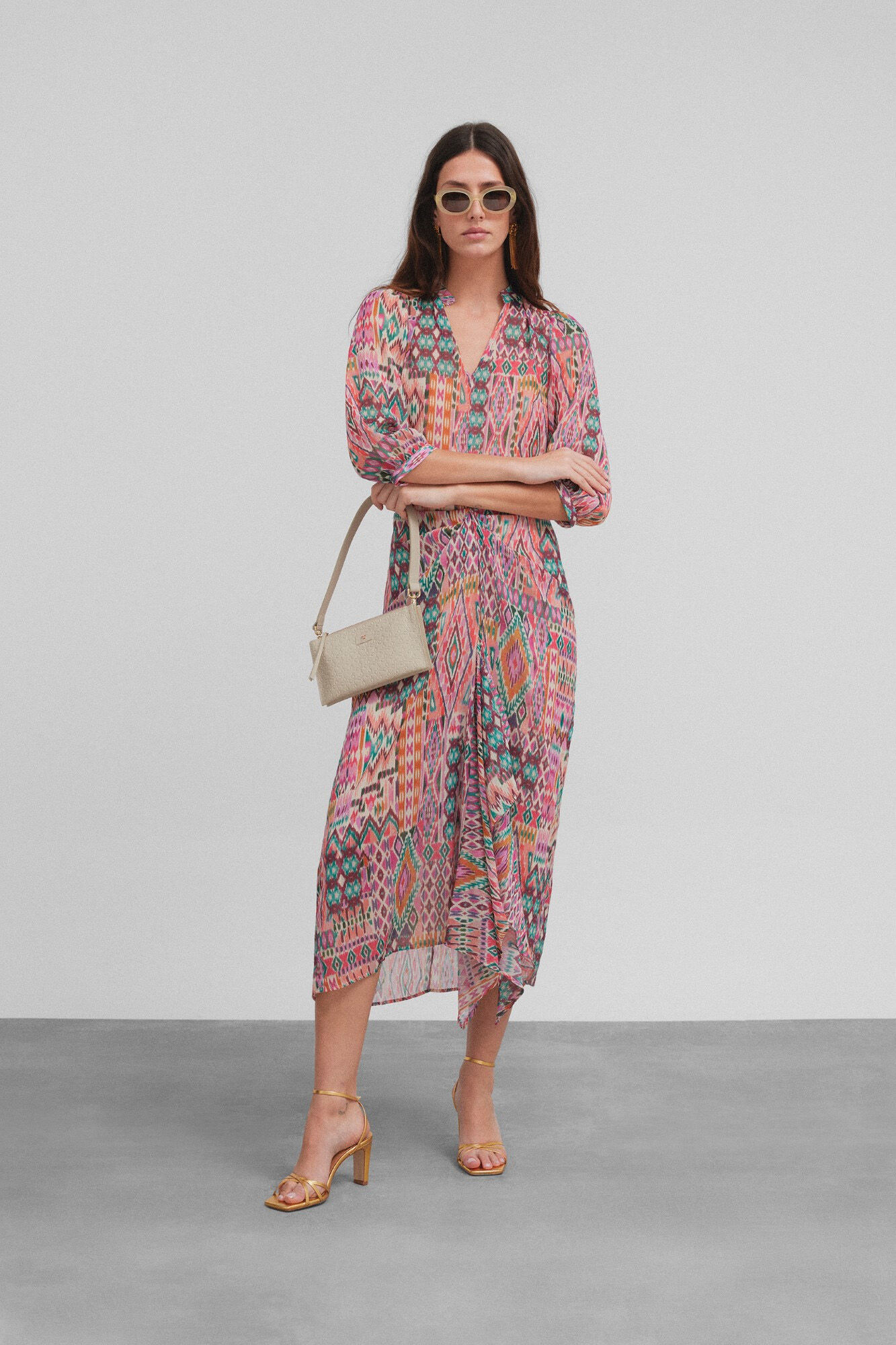 Silbon Ikat-print nude skirt Multicolour