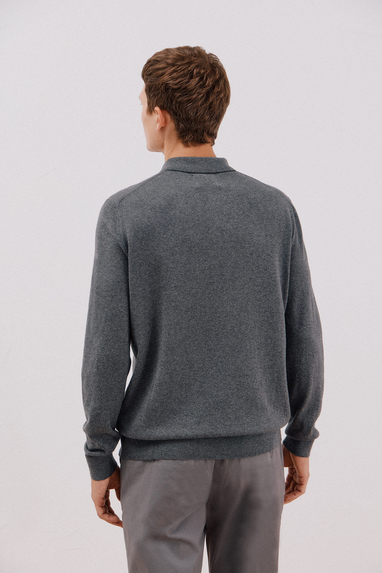 Cortefiel Cotton cashmere polo shirt neck jersey Grey