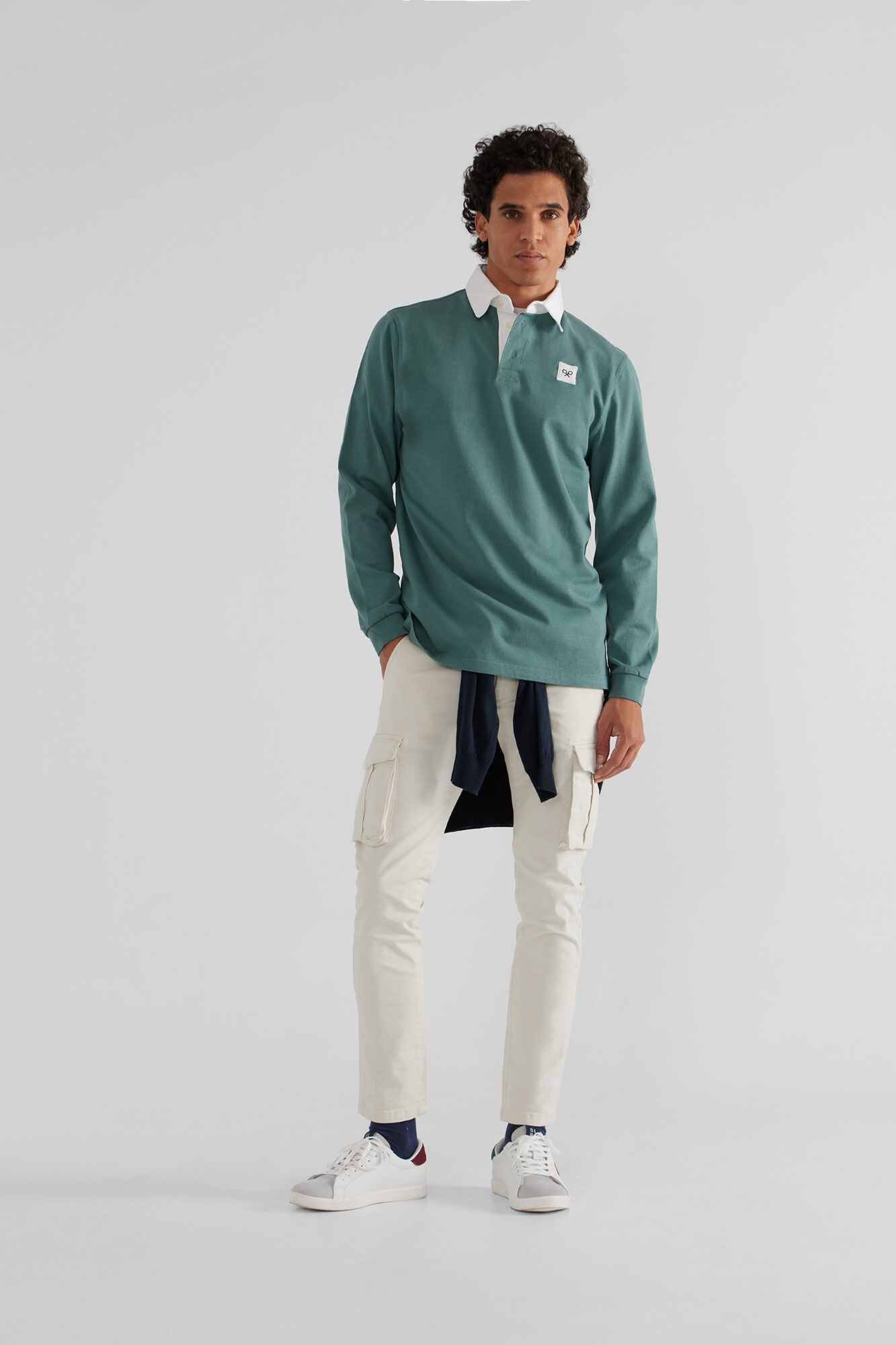 Silbon Green long-sleeved polo shirt with patch Green