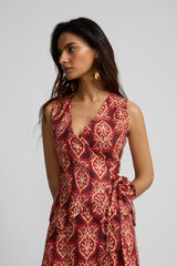 Silbon Colete de linho estampado com la&ccedil;ada Vermelho