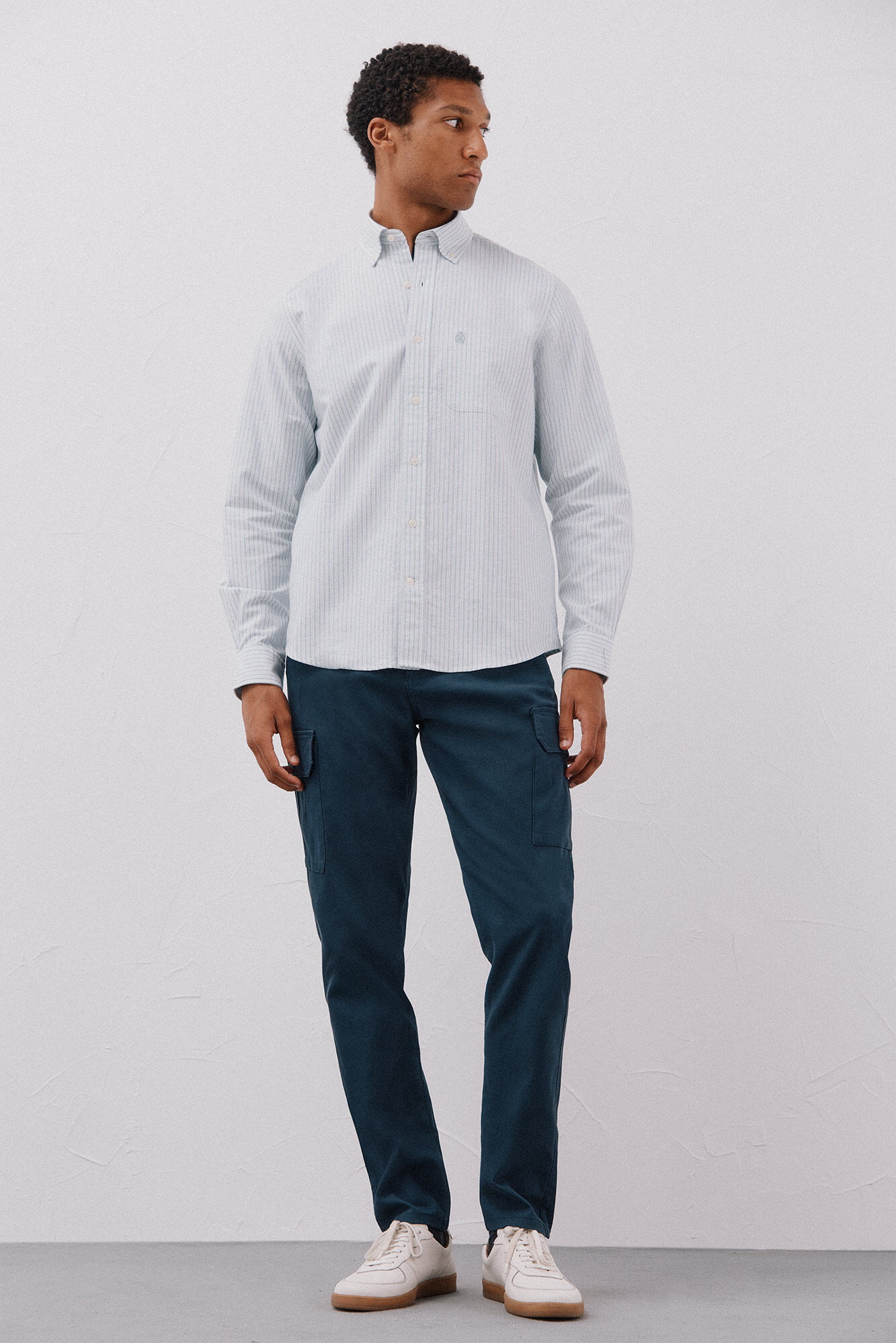 Cortefiel Striped oxford shirt Kaki