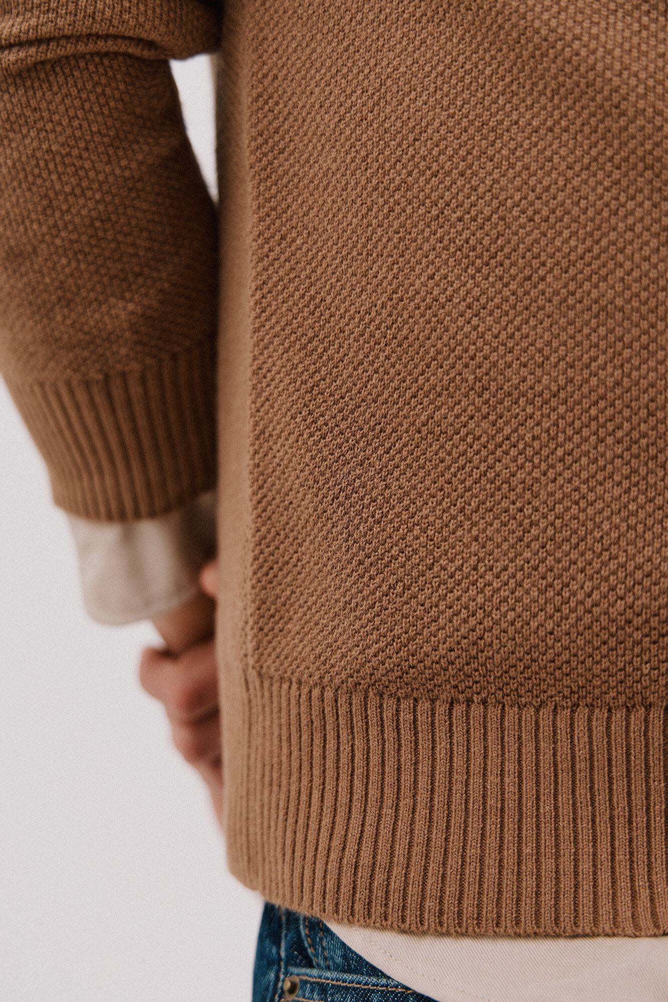 Cortefiel Structured wool sweater  Beige