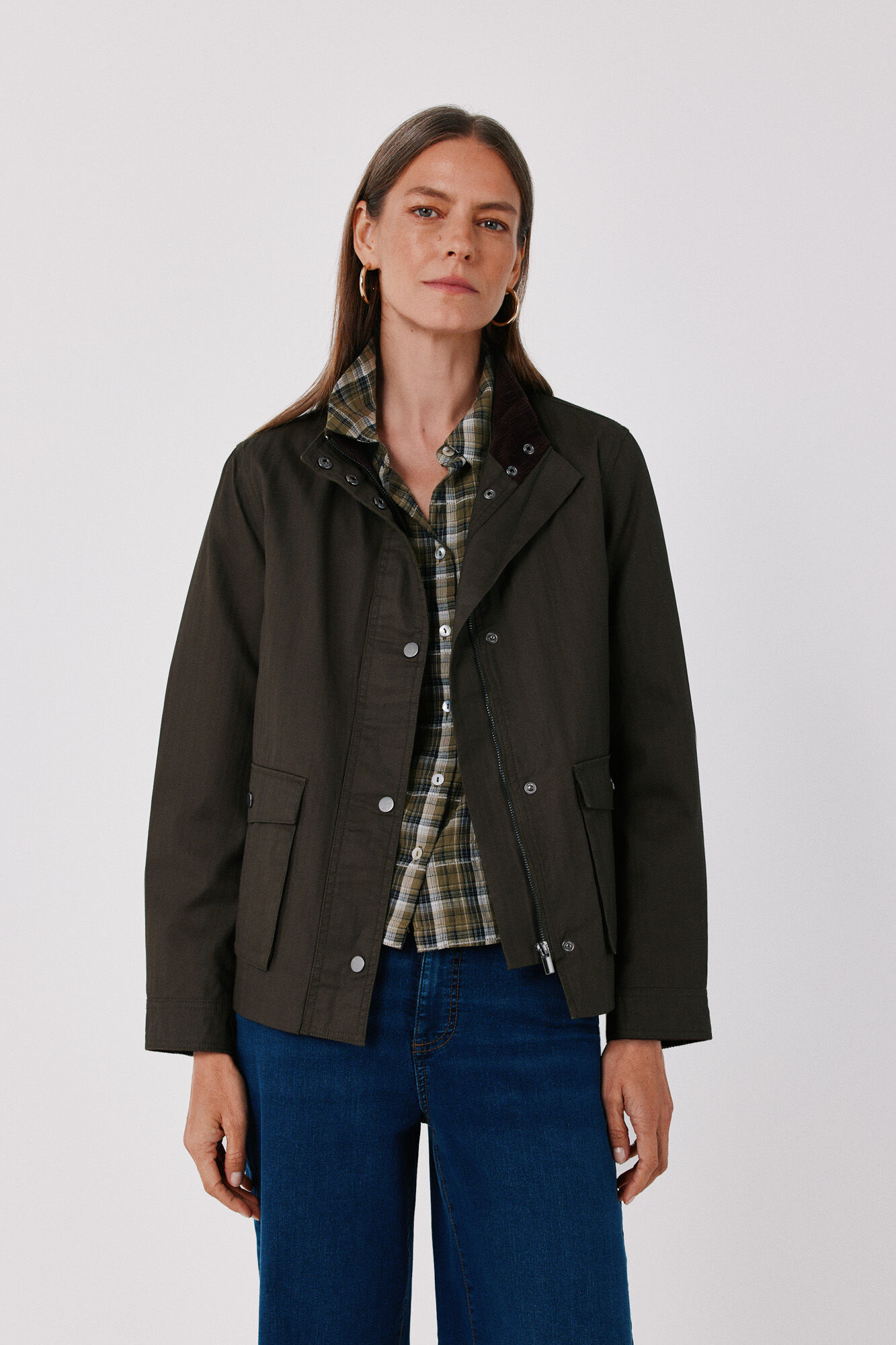 Cortefiel Short waxed parka Dark brown