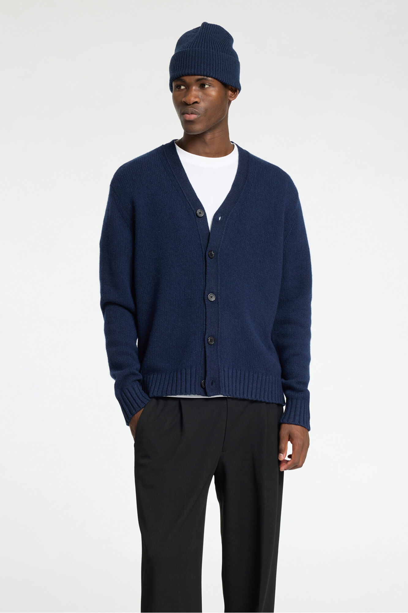Selected V neck wool cardigan Navy