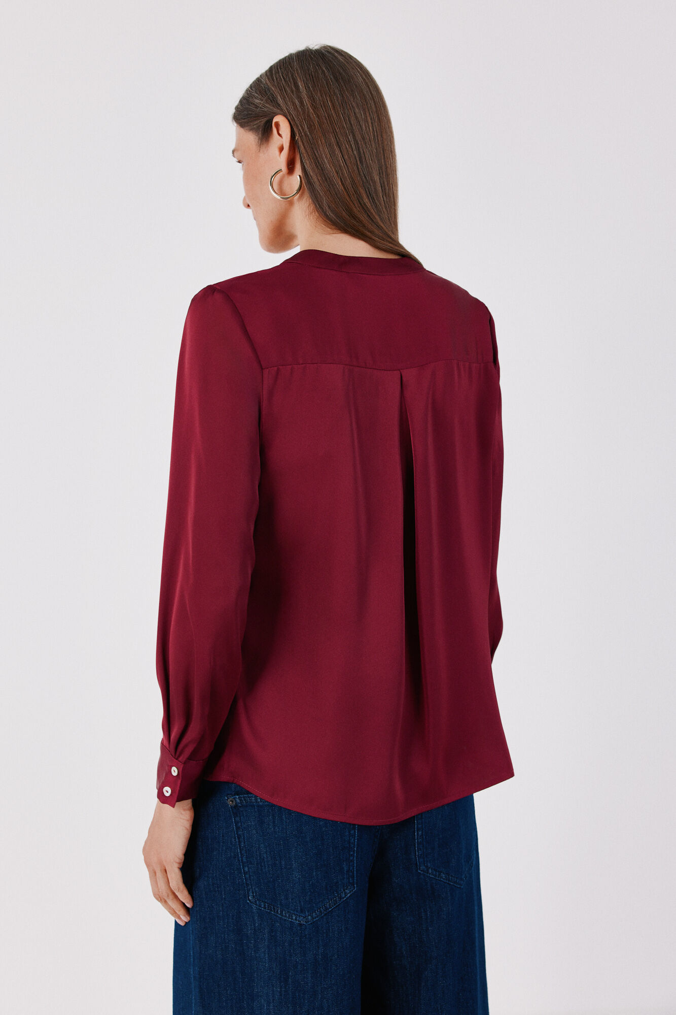 Cortefiel Satin-finish polo shirt blouse Navy