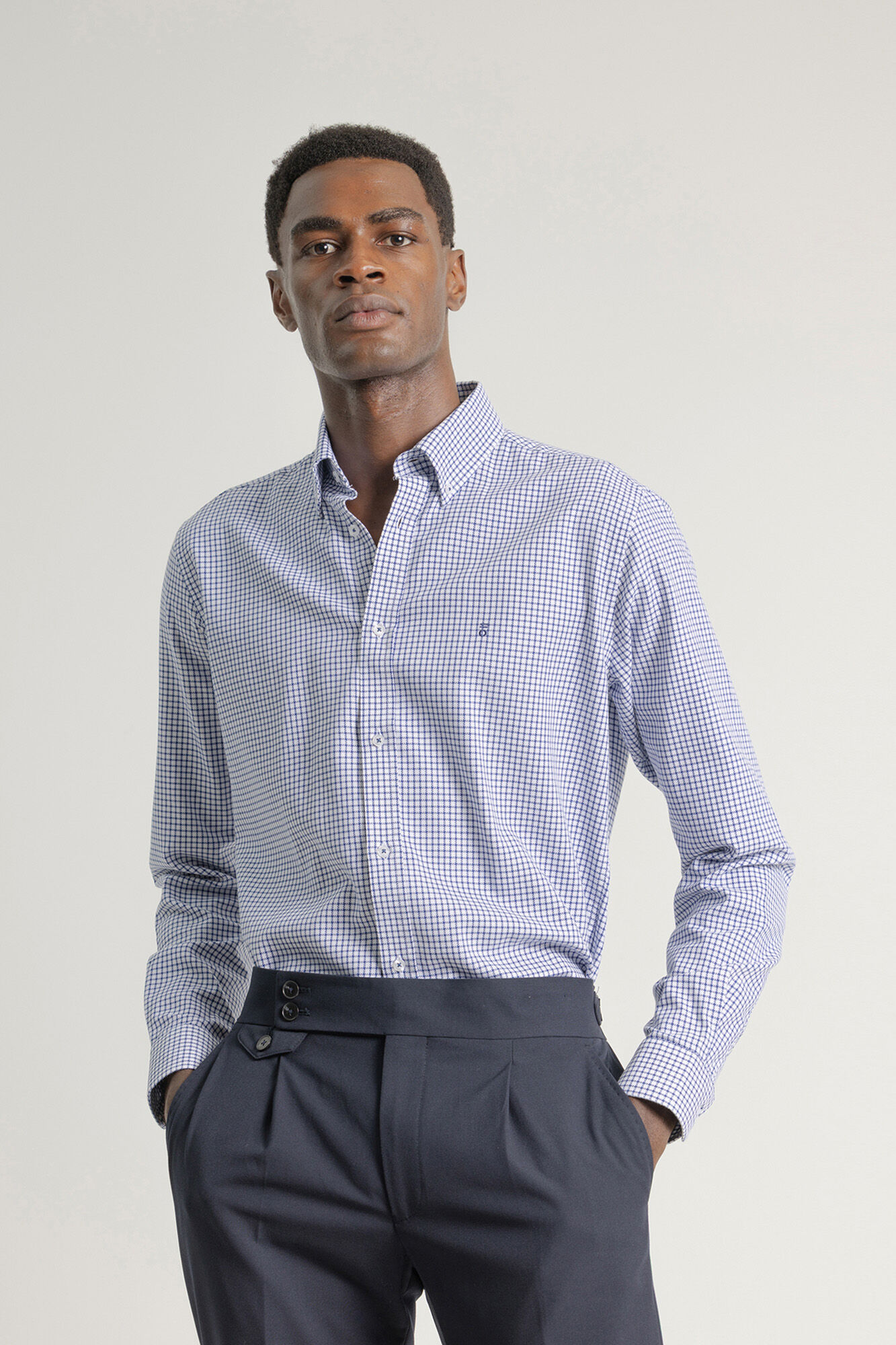 PuroEGO Camisa xadrez de algod&atilde;o slim