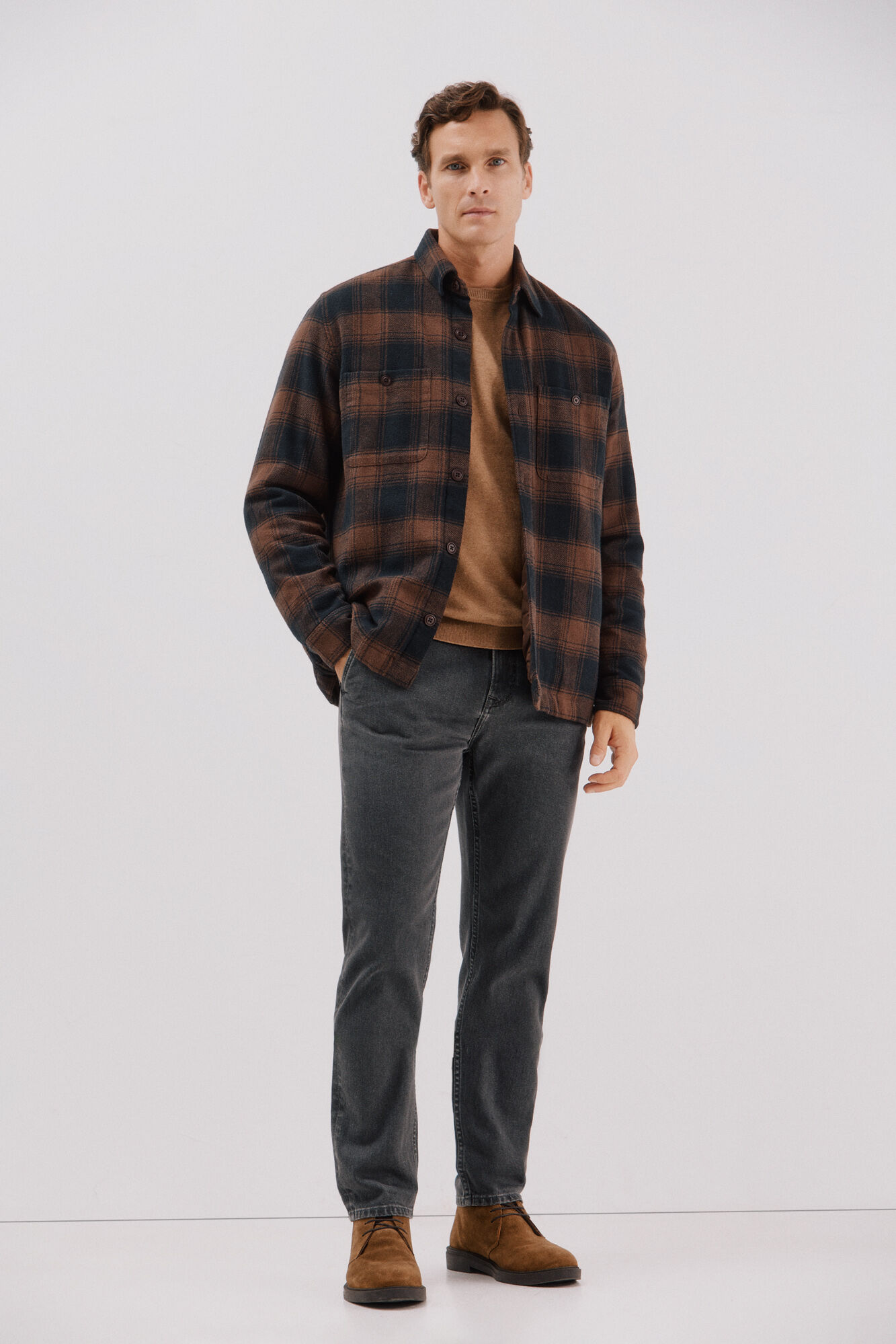 Cortefiel Quilted overshirt Brown