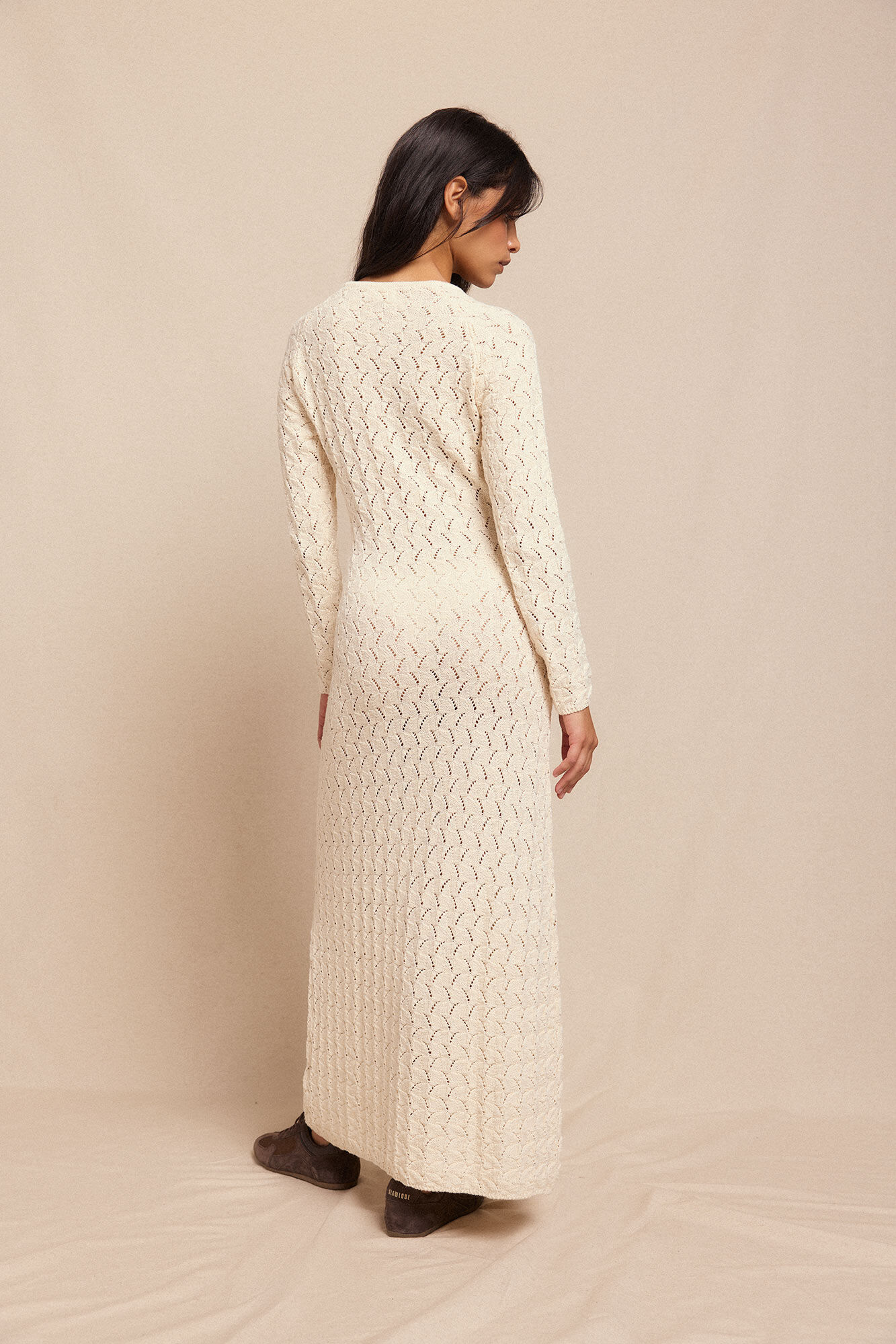 Slowlove Vestido de malha vazada multicolor Ecru