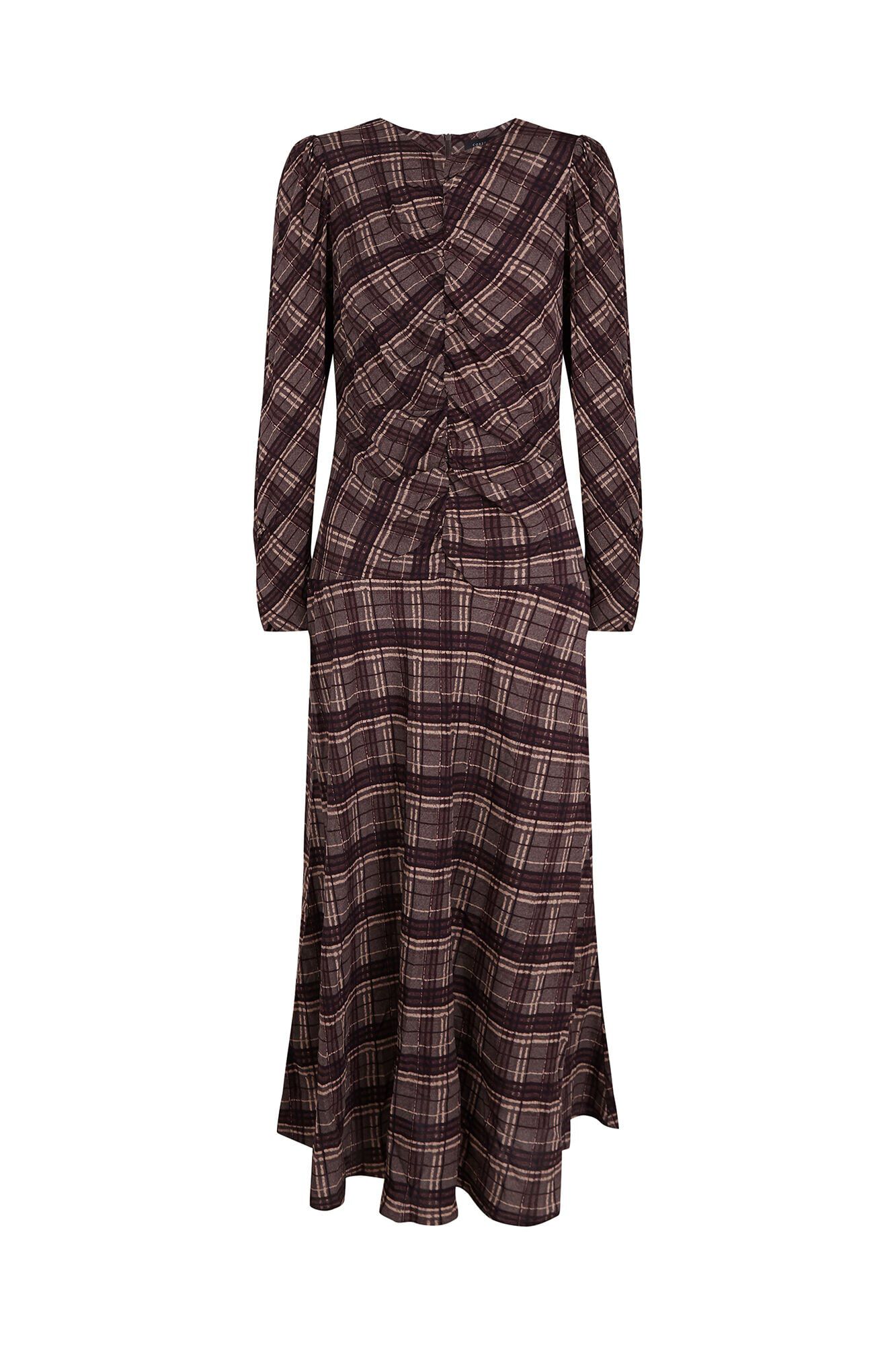 Cortefiel Plaid print ruched dress Printed grey