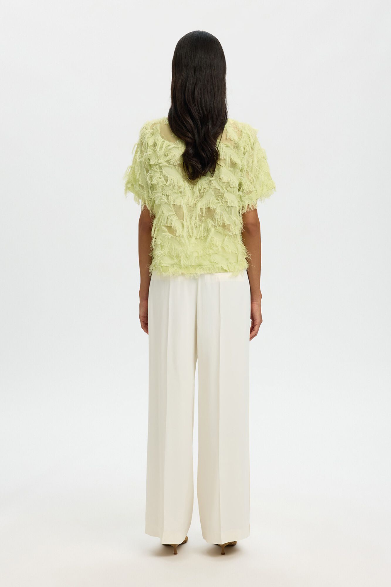 Selected Blusa de manga curta com tecido de franjas Verde