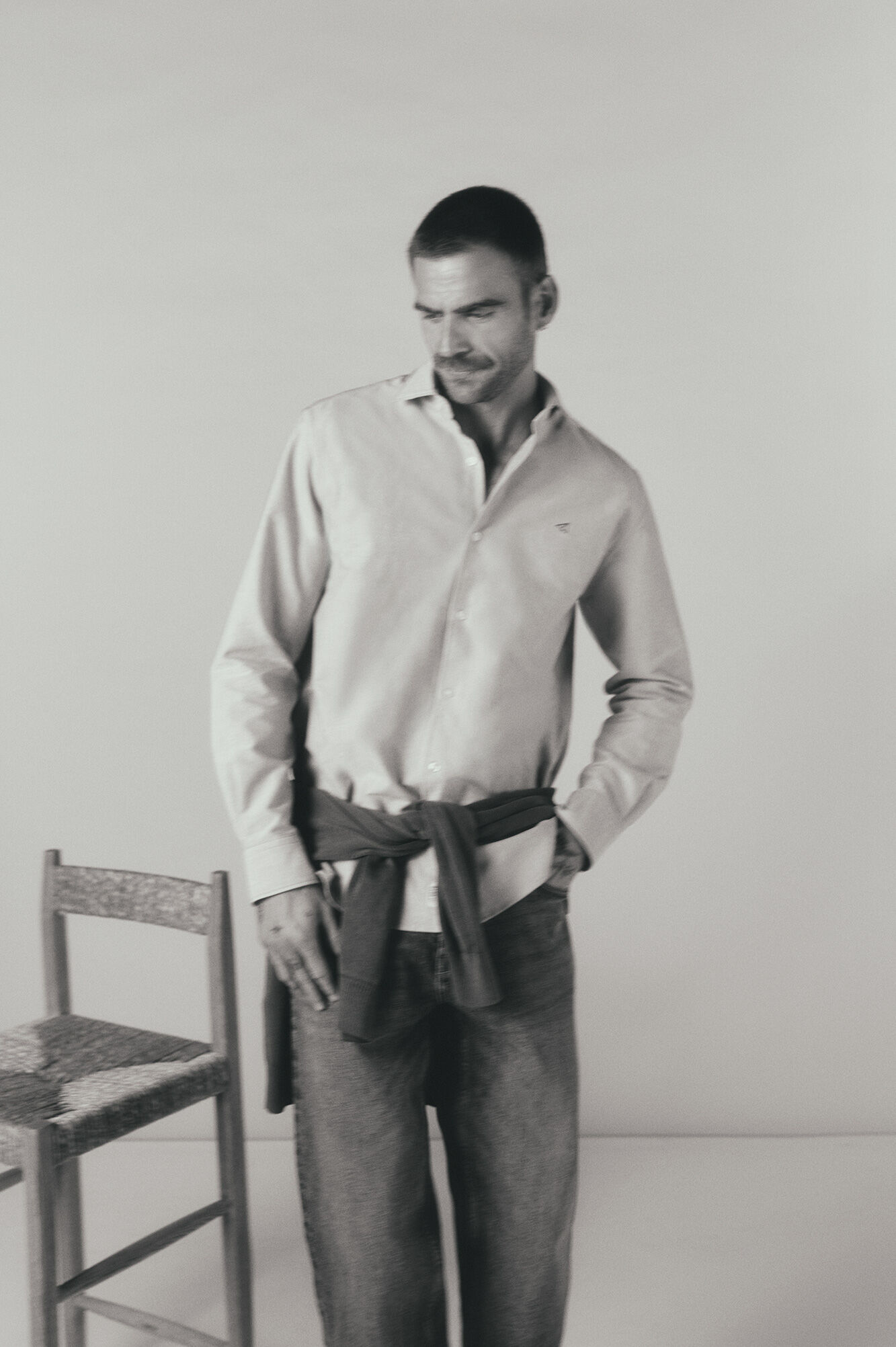 OOTO Camisa oxford lisa de manga comprida Azul