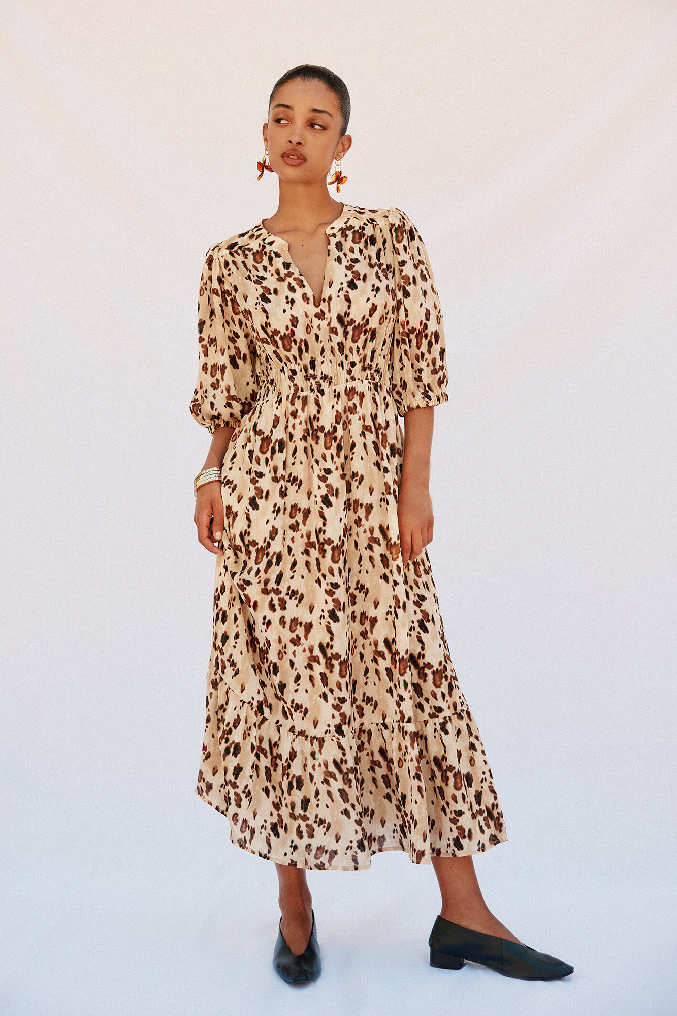 Cortefiel Long fitted print dress