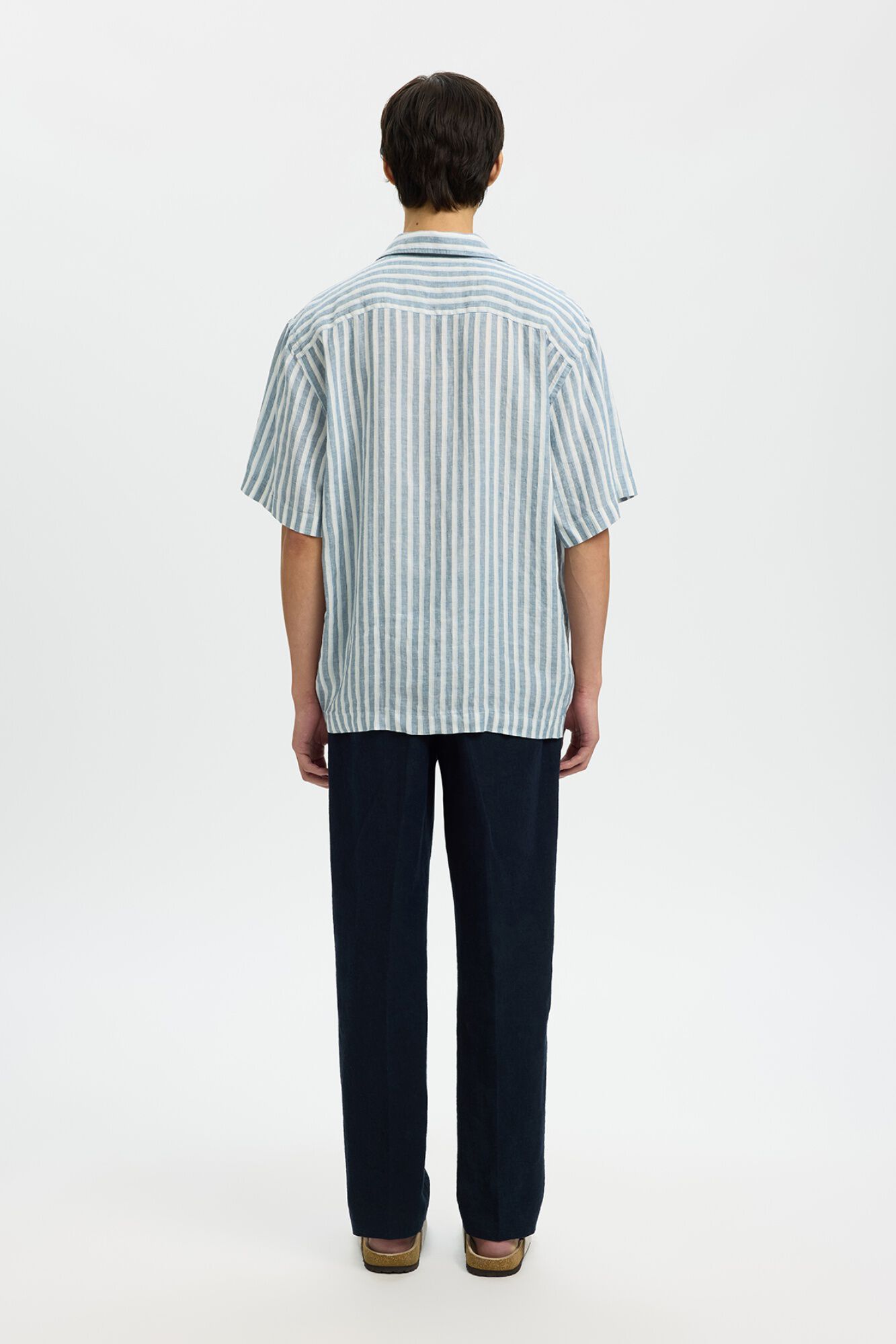 Selected Camisa de manga curta em linho Azul