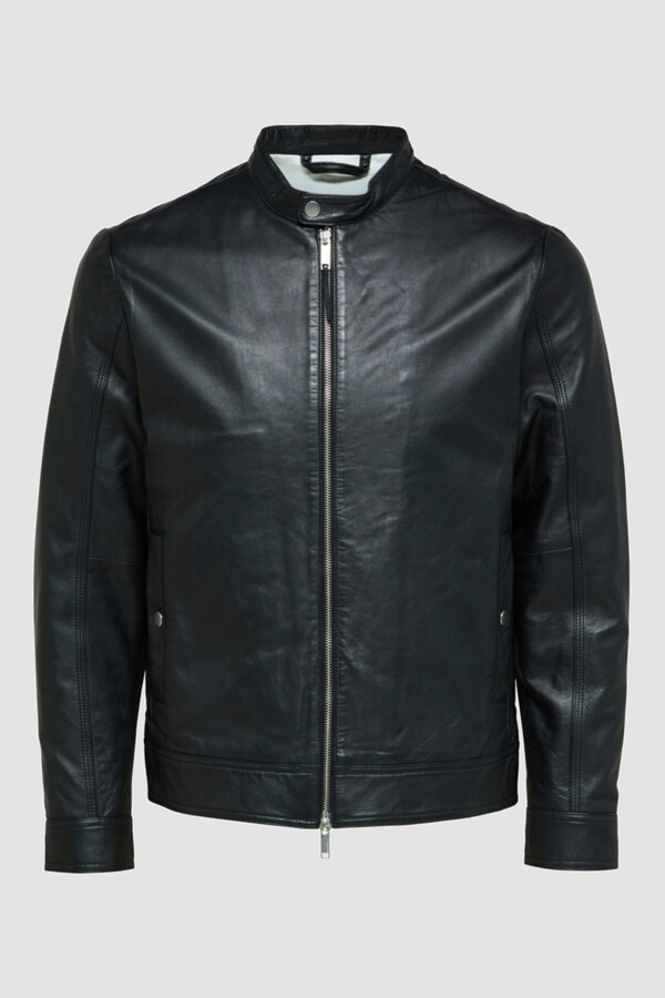 Cortefiel Leather jacket Black