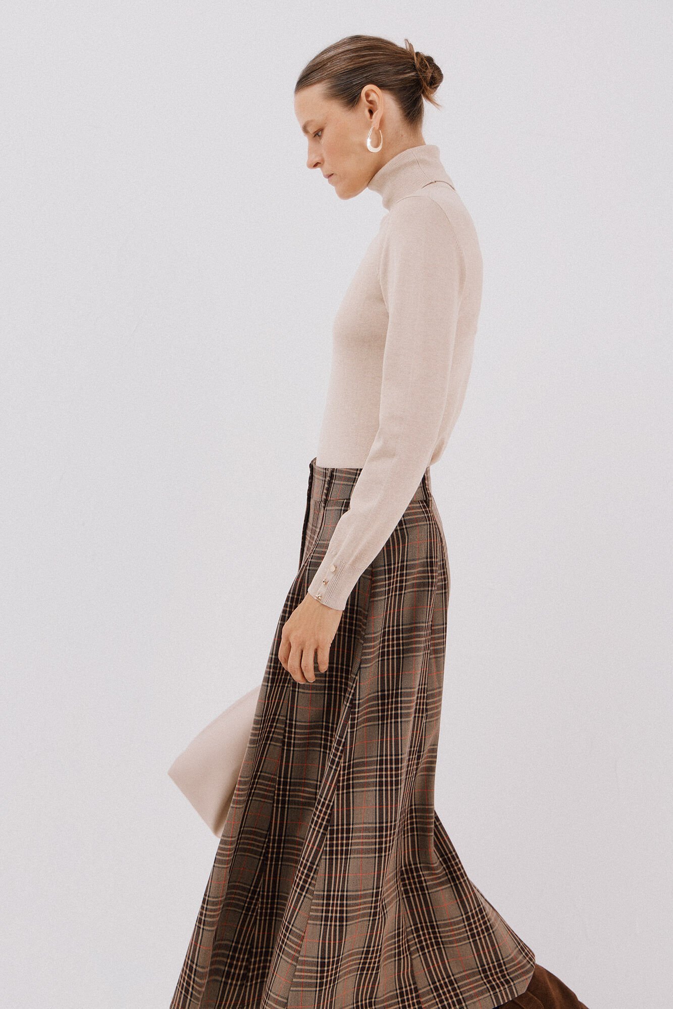 Cortefiel Plaid midi cape skirt Nude