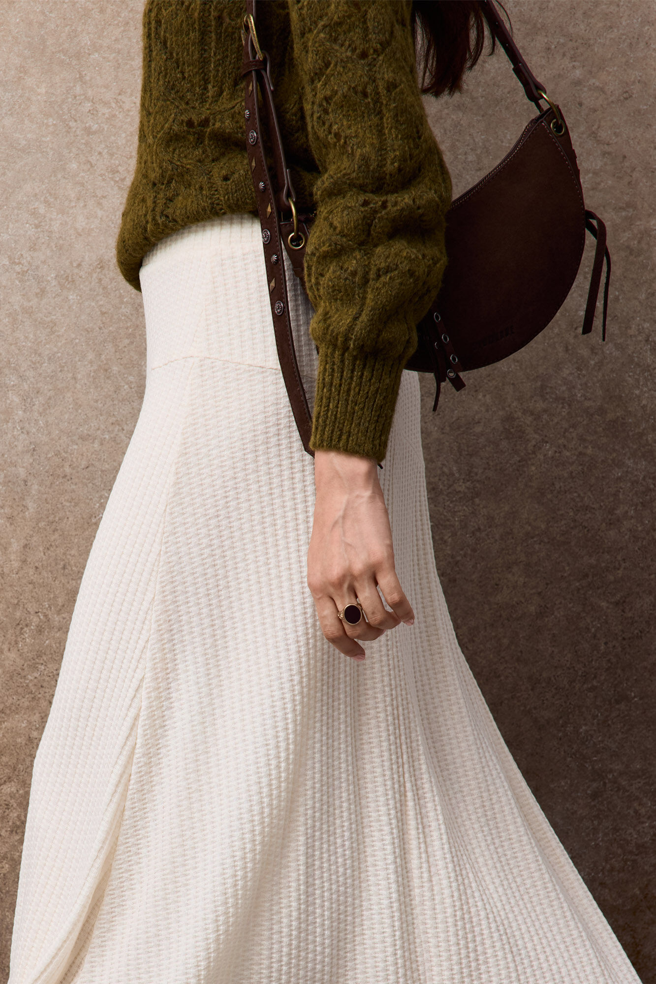 Slowlove Falda capa de punto Marfil