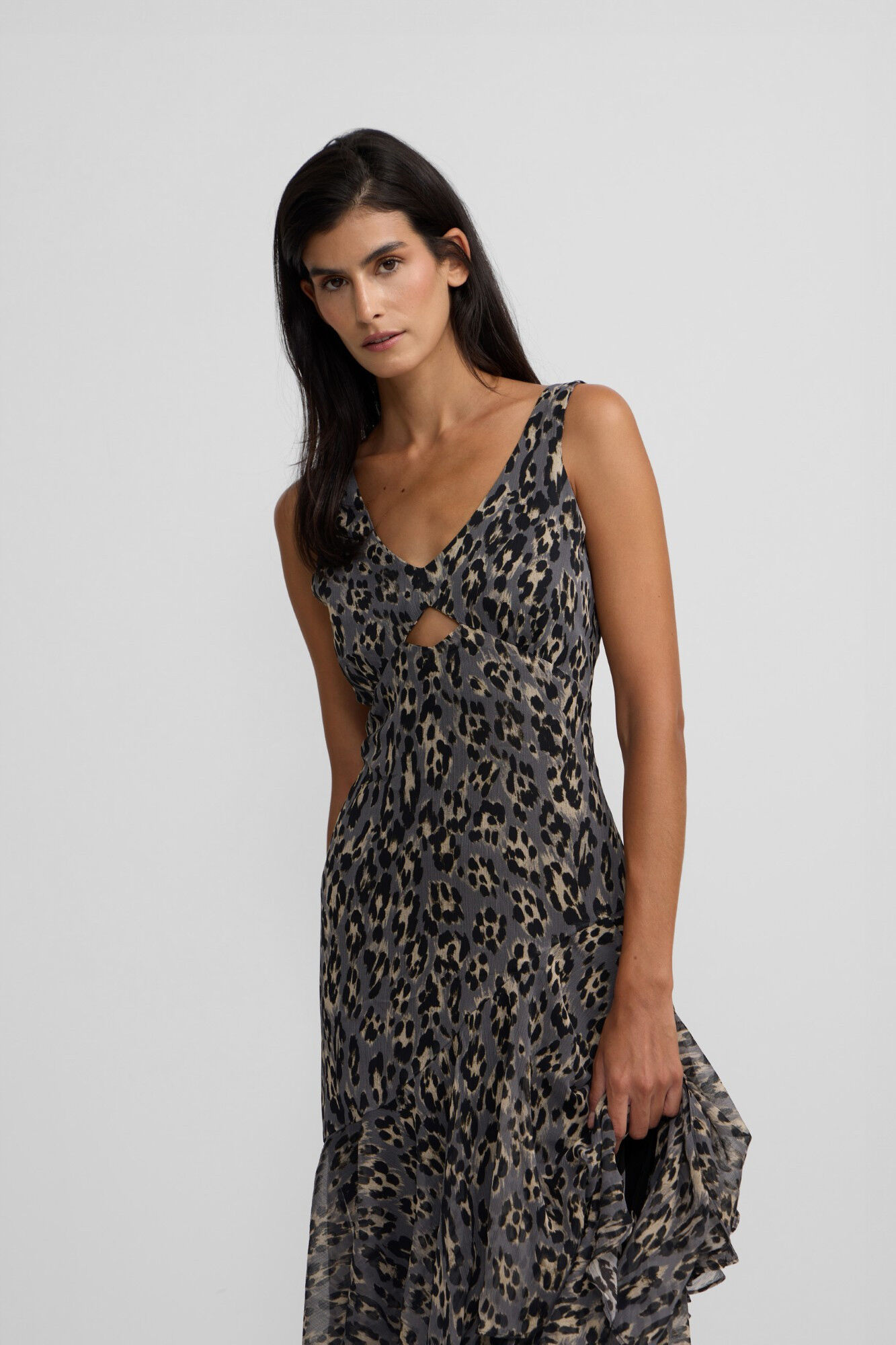 Silbon Vestido longo com estampado animal Azul