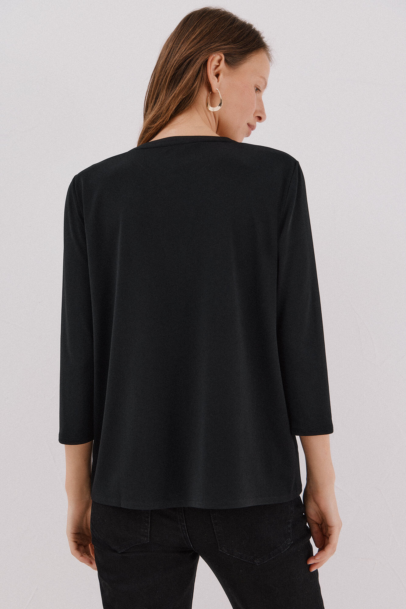 Cortefiel Basic top with mandarin collar Black