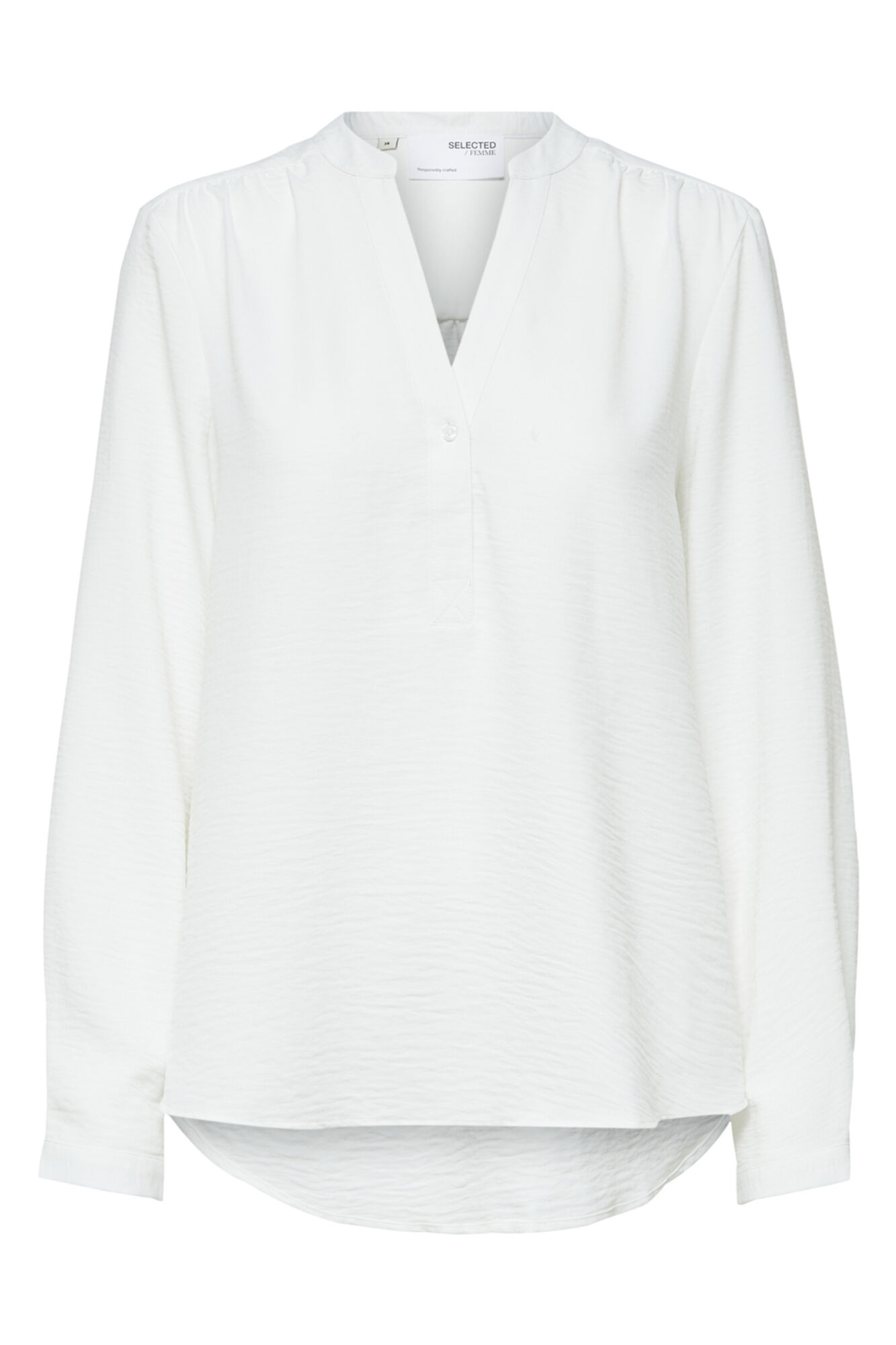 Selected Blusa fluida com decote em bico confecionada com materiais reciclados. Branco