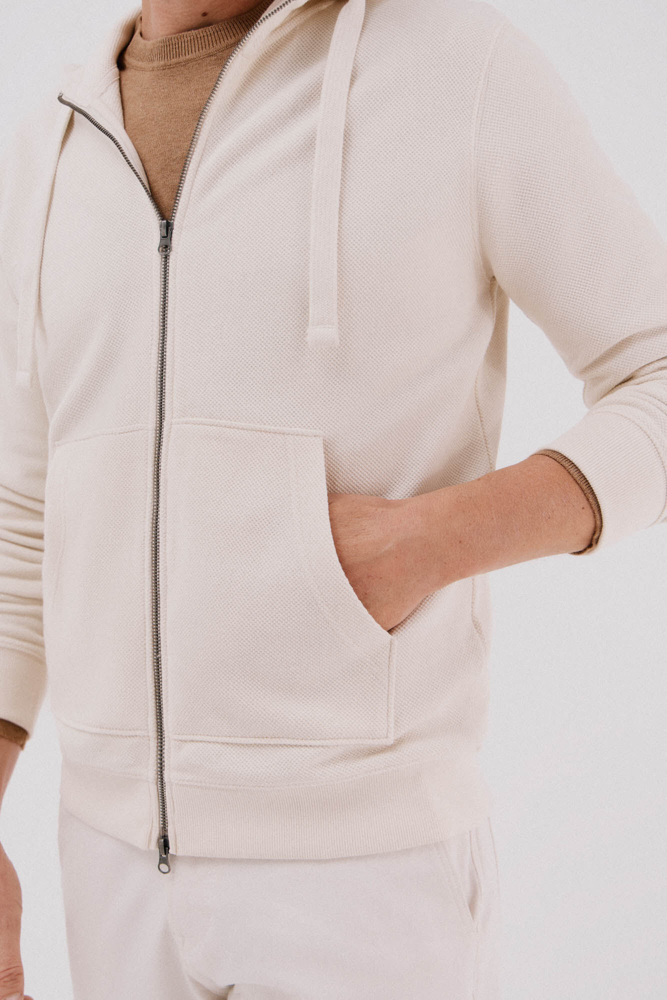 Cortefiel Hooded cardigan Ivory