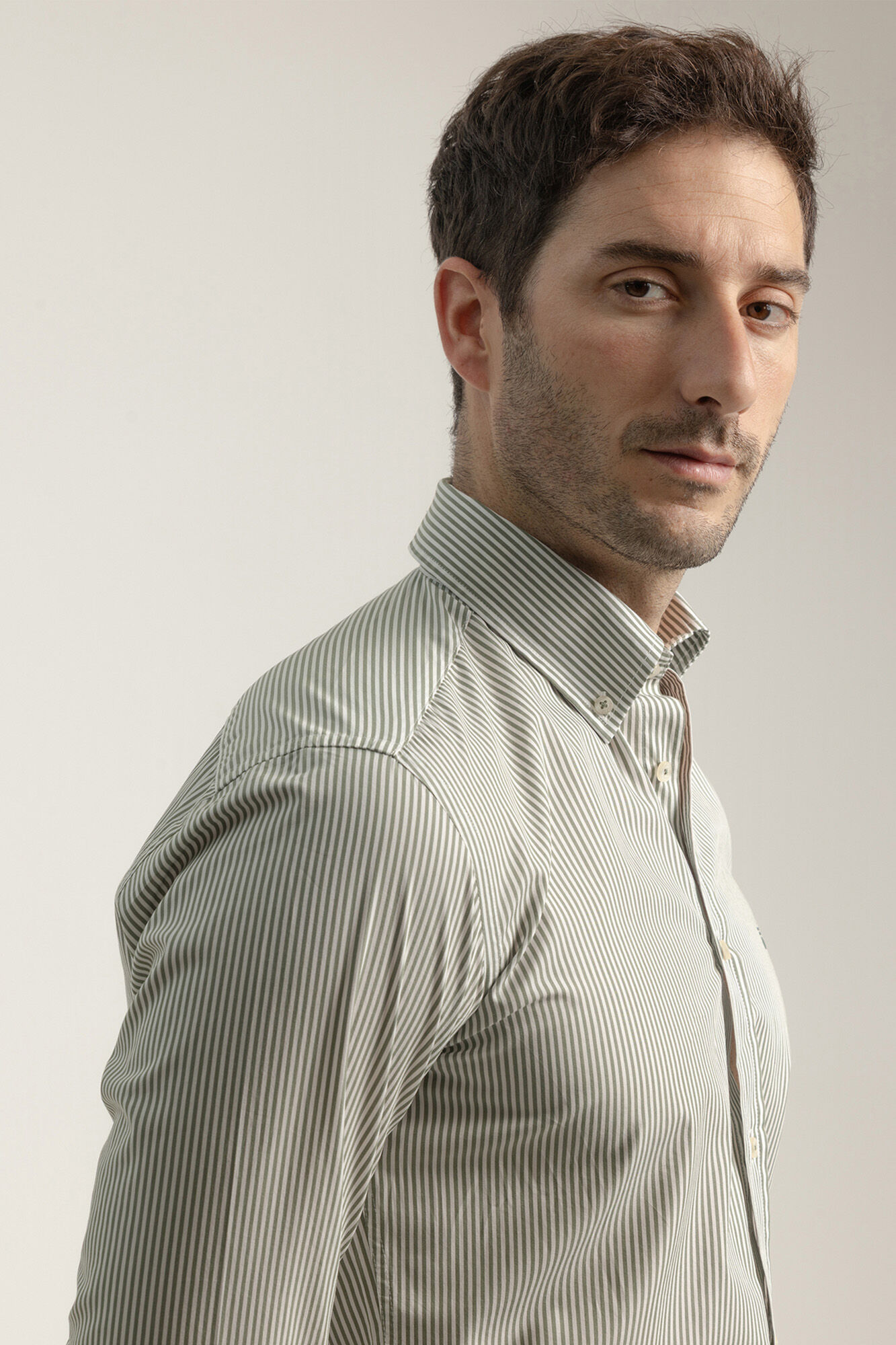 PuroEGO Camisa slim fit algod&oacute;n rayas Verde