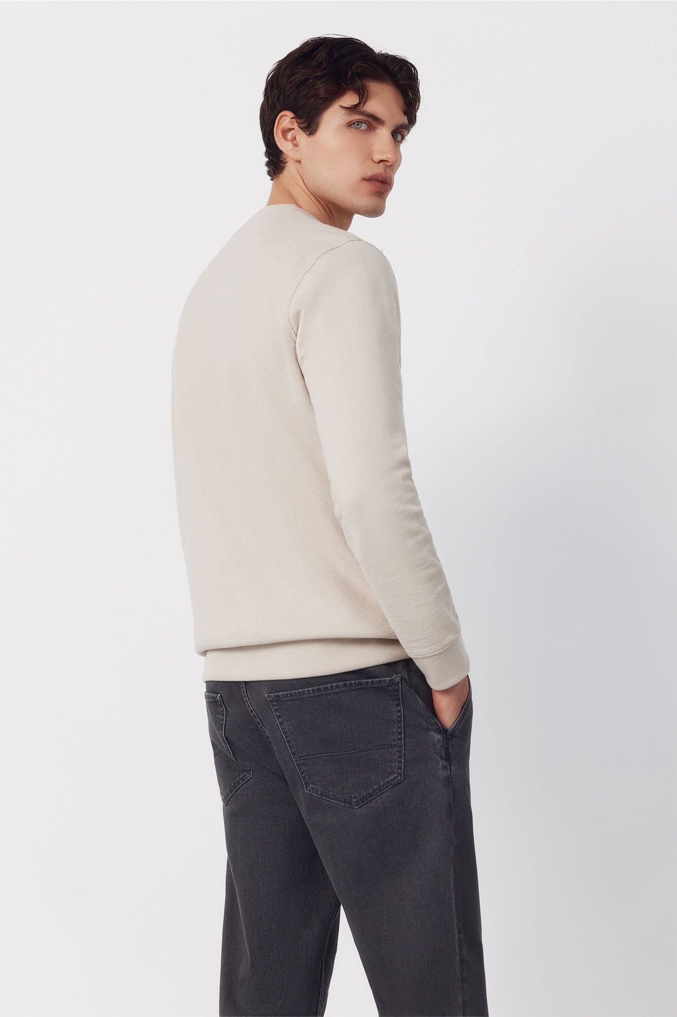Cortefiel Textured crew neck sweatshirt Beige