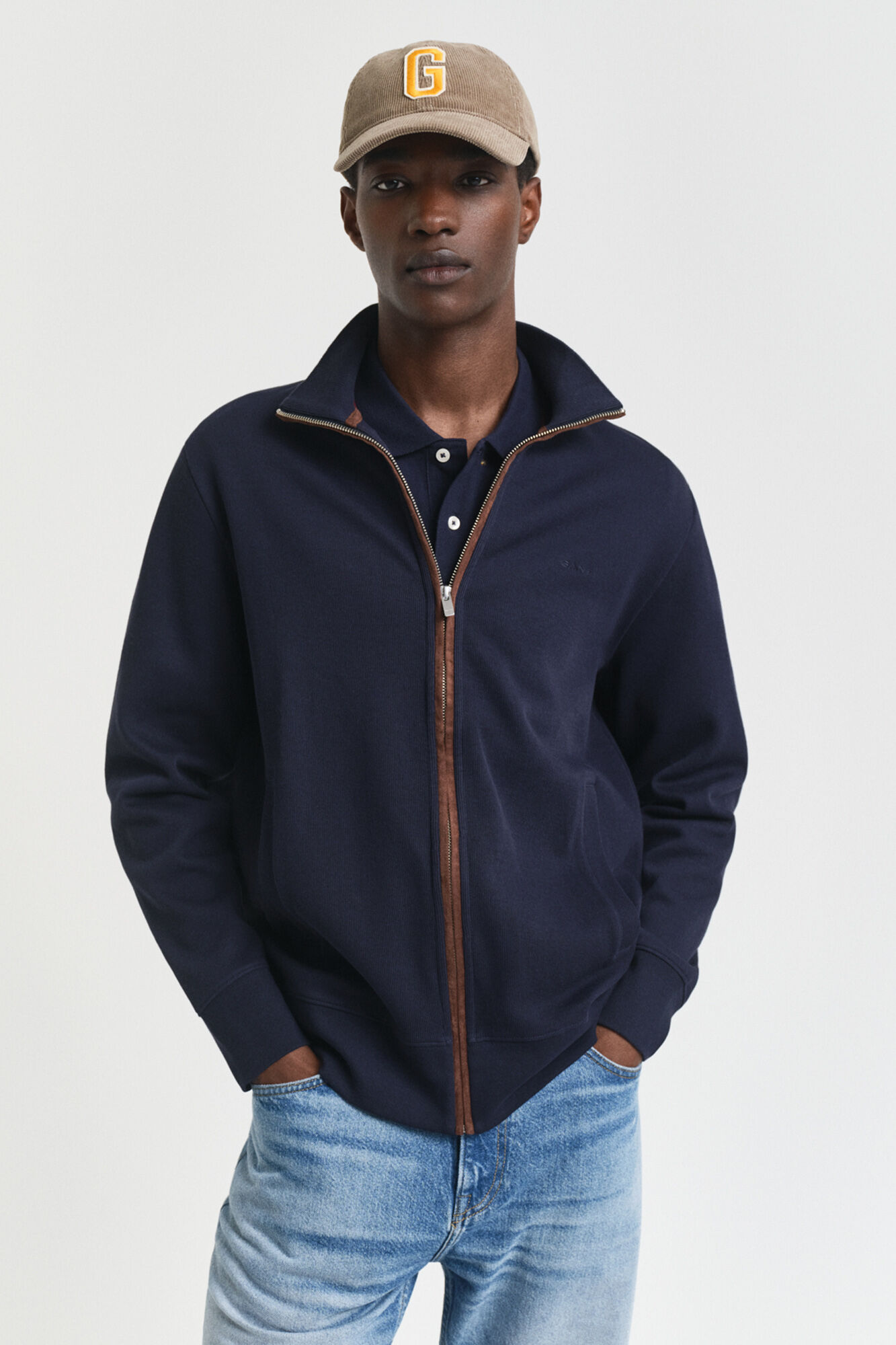 Gant Sacker rib full zip cardigan Blue
