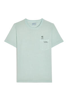 Cortefiel Printed pocket T-shirt Turquoise