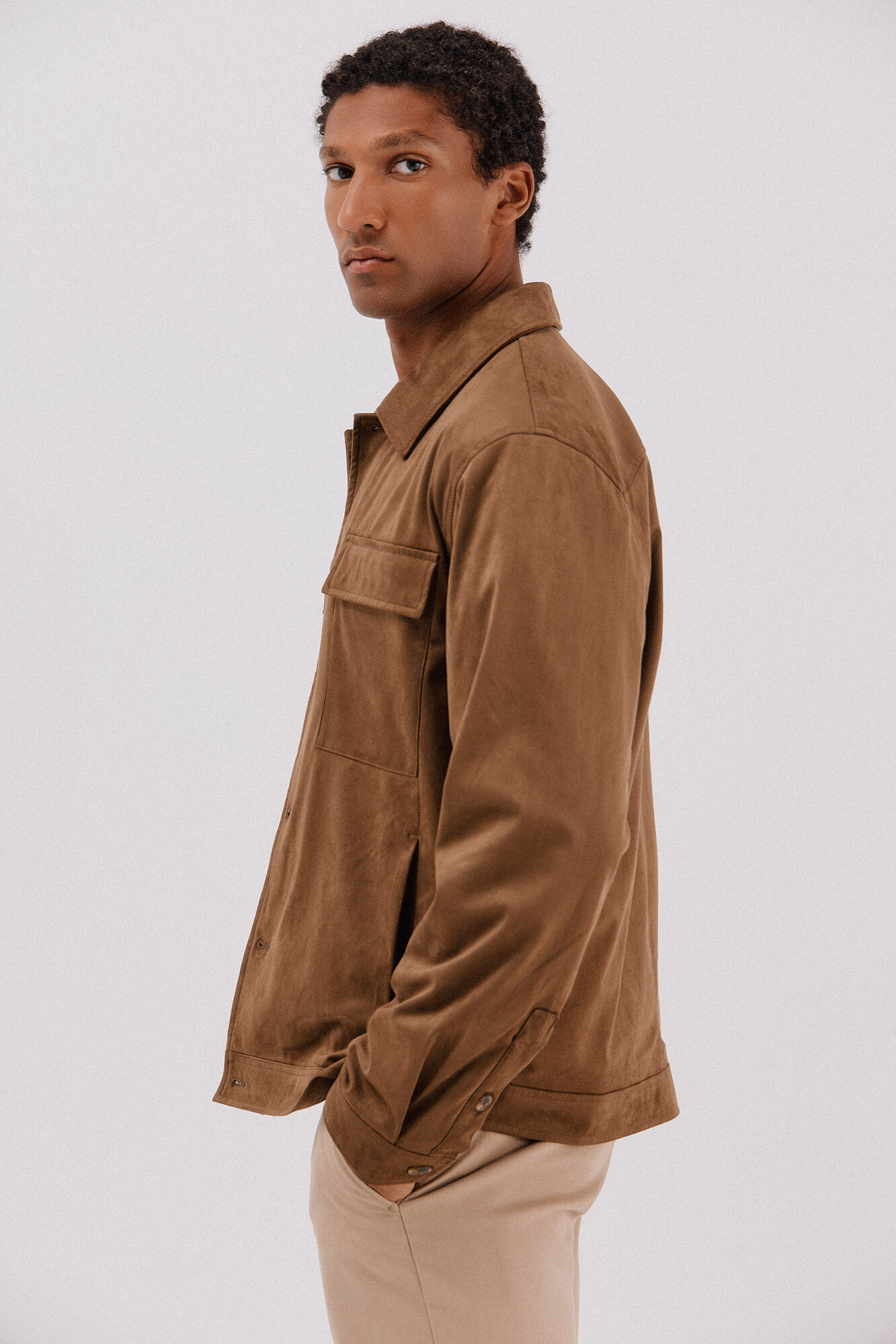 Cortefiel Faux leather overshirt Beige