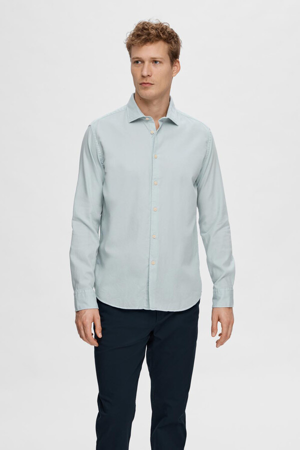 Cortefiel Camisa de manga larga confeccionada con algodón orgánico Azul