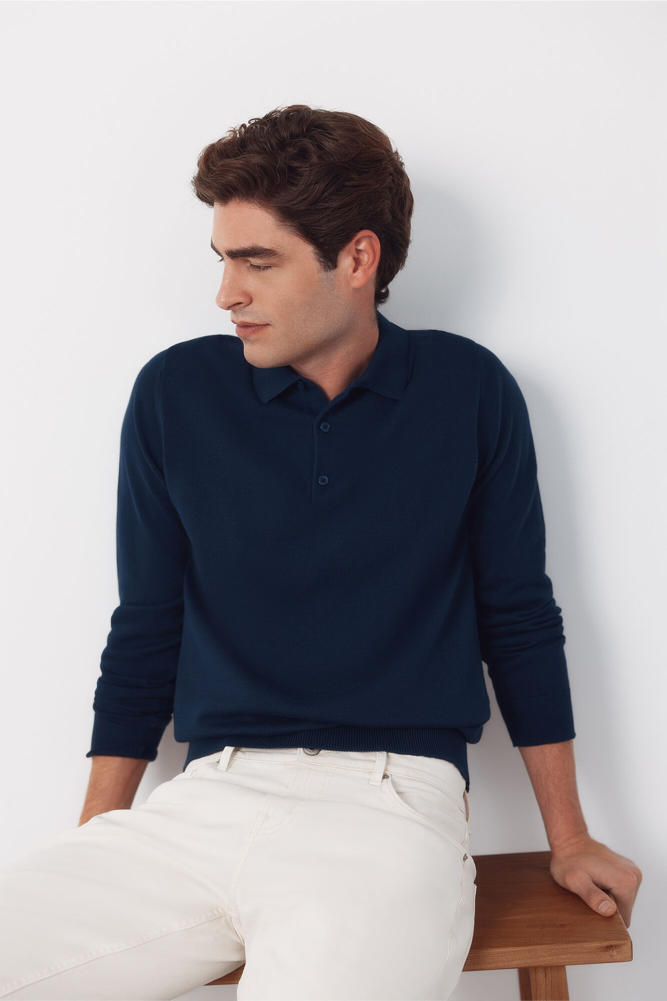 Cortefiel Long sleeve sleeve cotton polo shirt jersey Navy