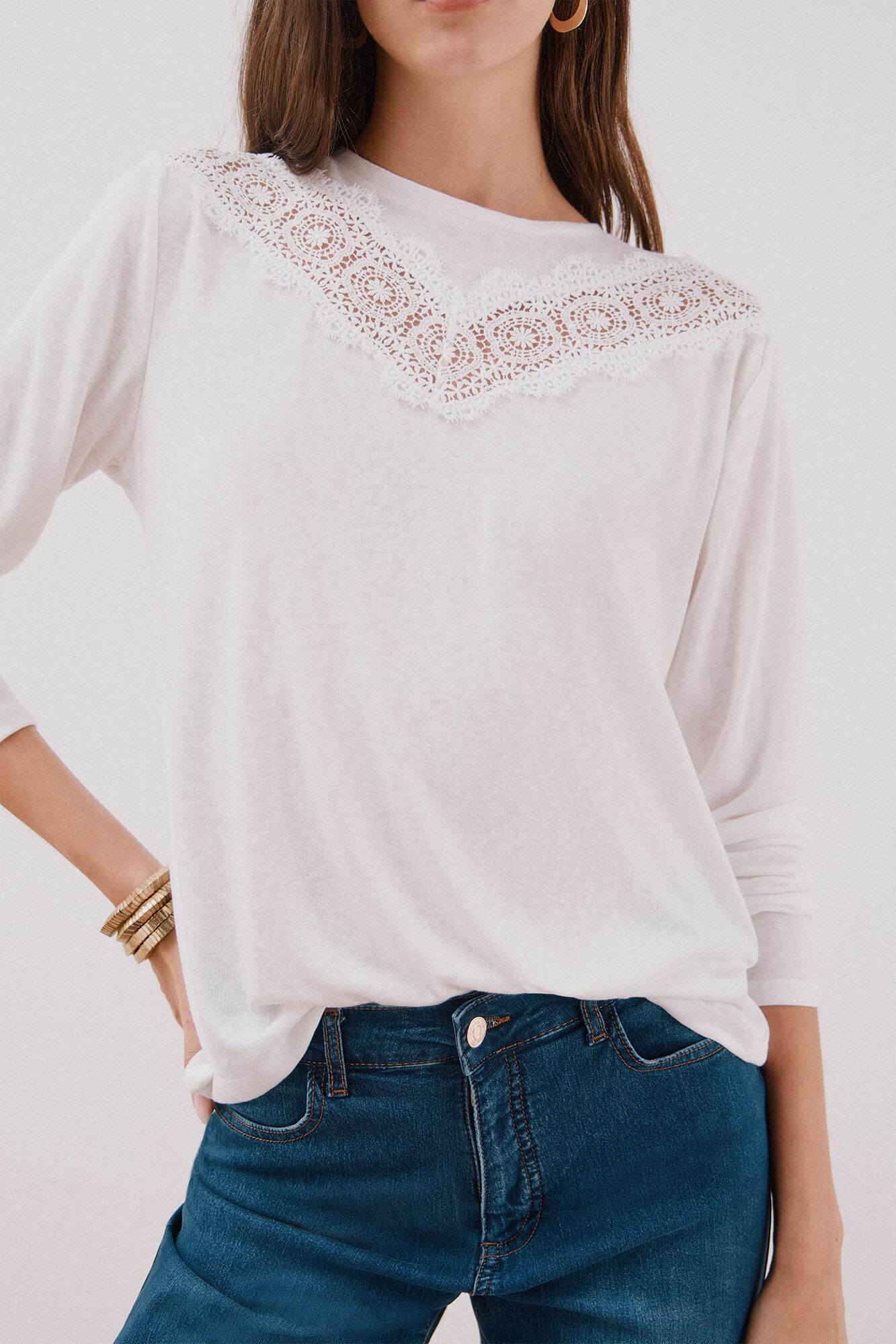 Cortefiel Floral lace detail t-shirt