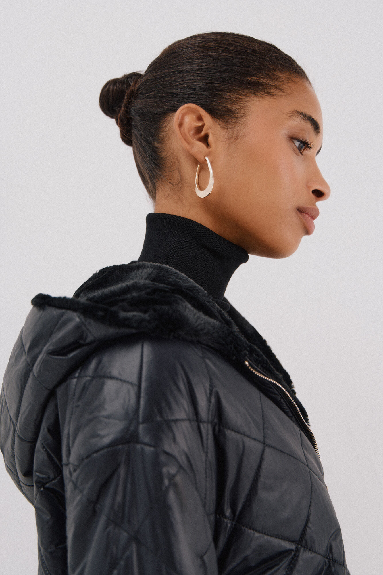 Cortefiel reversible quilted anorak with fur effect Black