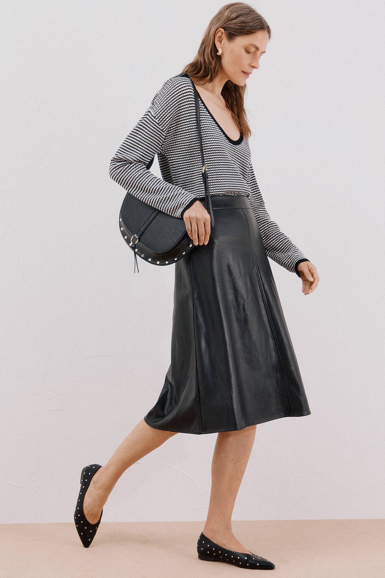 Cortefiel Faux faux leather cape skirt