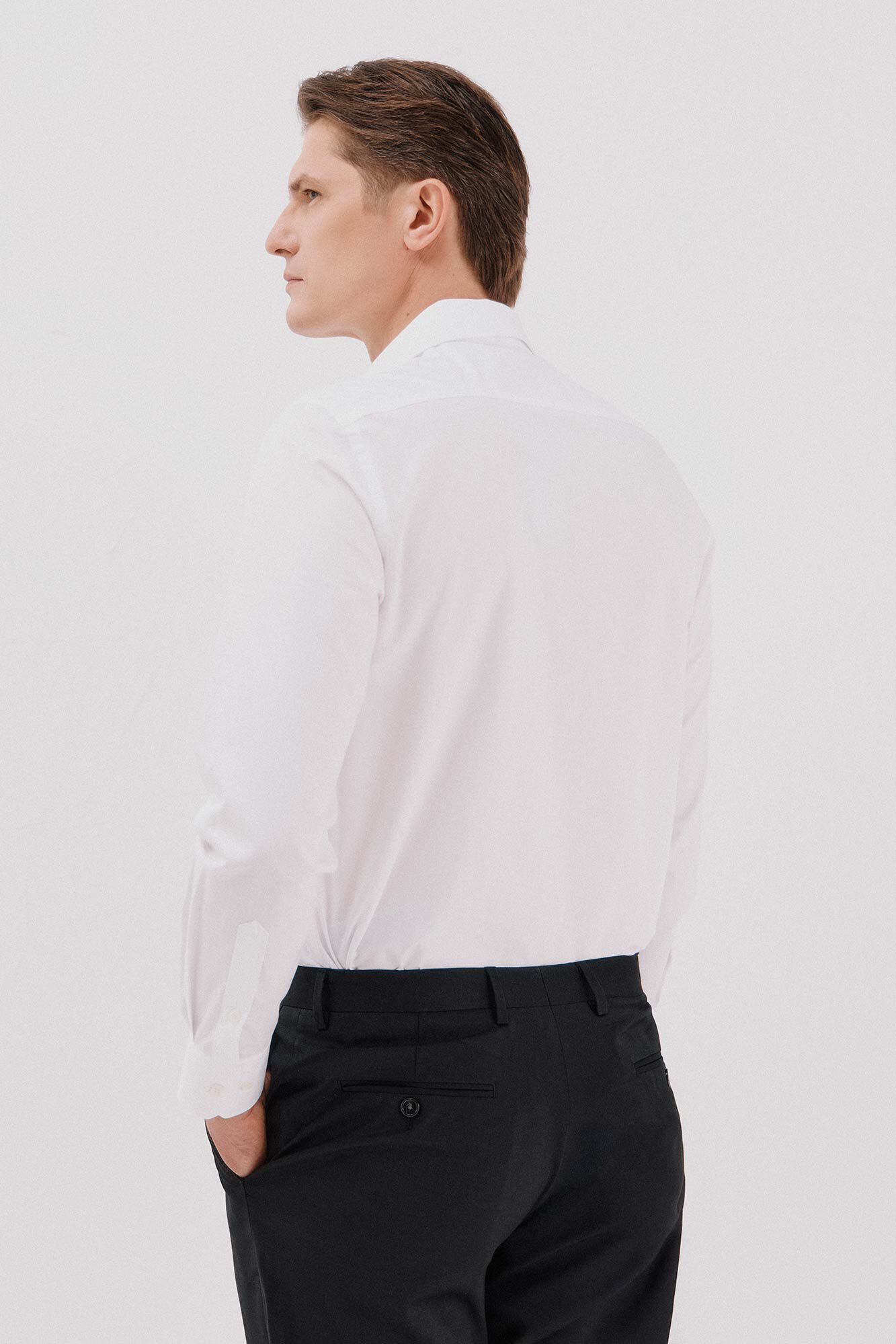 Cortefiel Camisa social lisa de algod&atilde;o tencel Branco