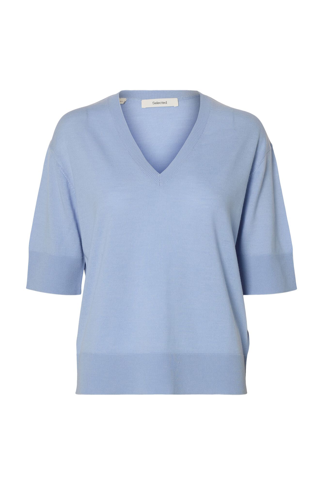 Selected 100% merino wool short sleeve jumper Blue