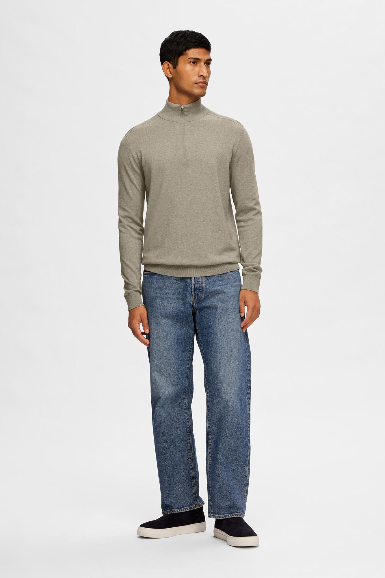 Selected Jersey de punto con media cremallera 100% algod&oacute;n