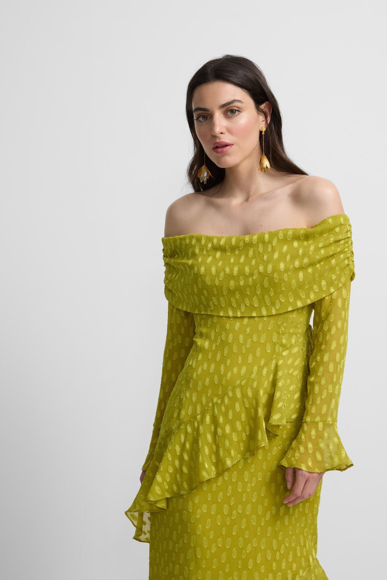 Silbon Vestido de festa com jacquard de bolinhas Verde