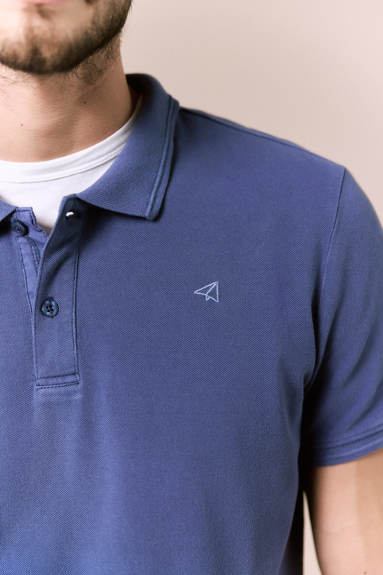 OOTO Polo b&aacute;sico em piqu&eacute; lavado Azul