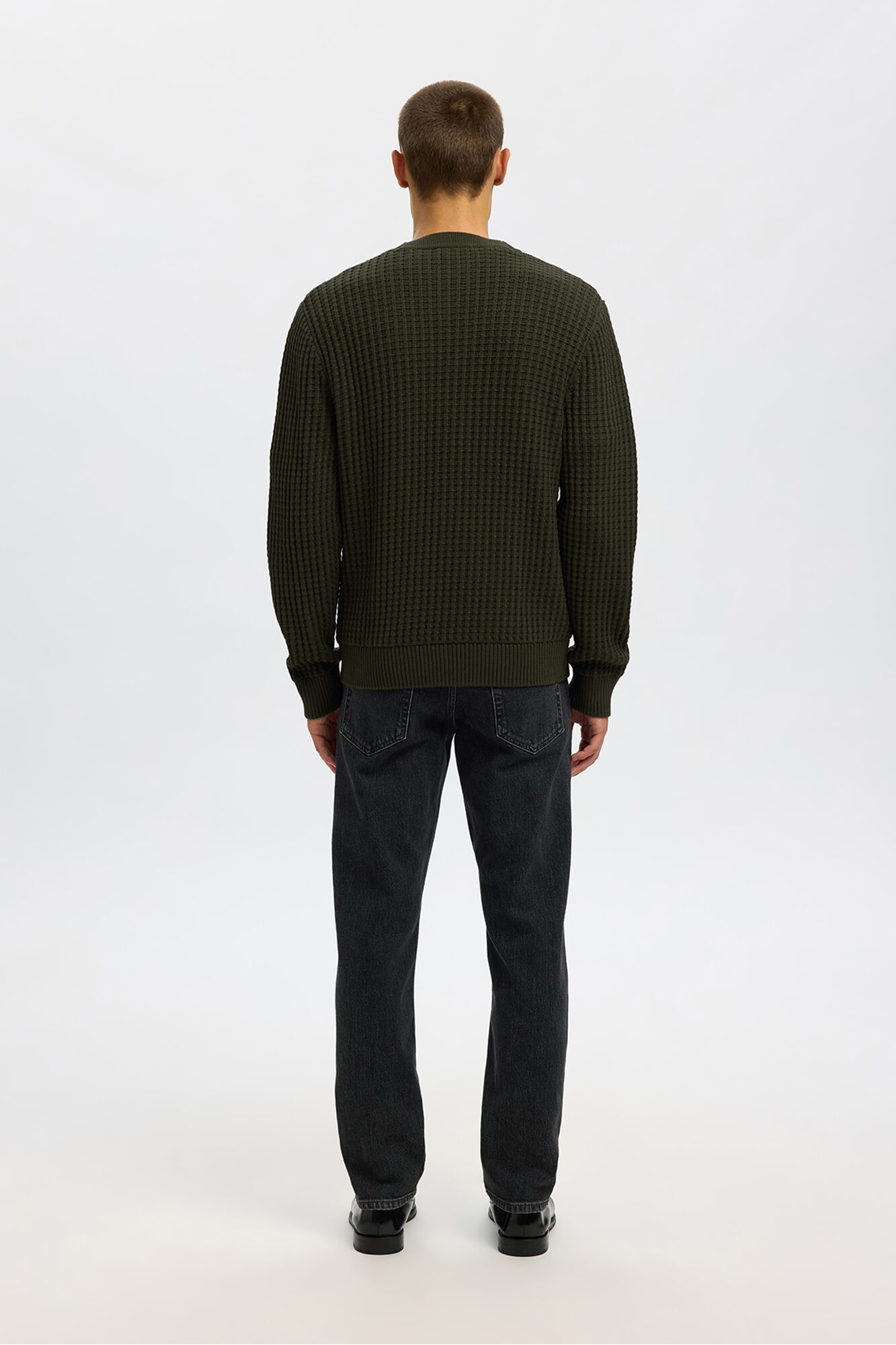 Selected Casaco de malha 100% algod&atilde;o org&acirc;nico com gola em bico  Verde