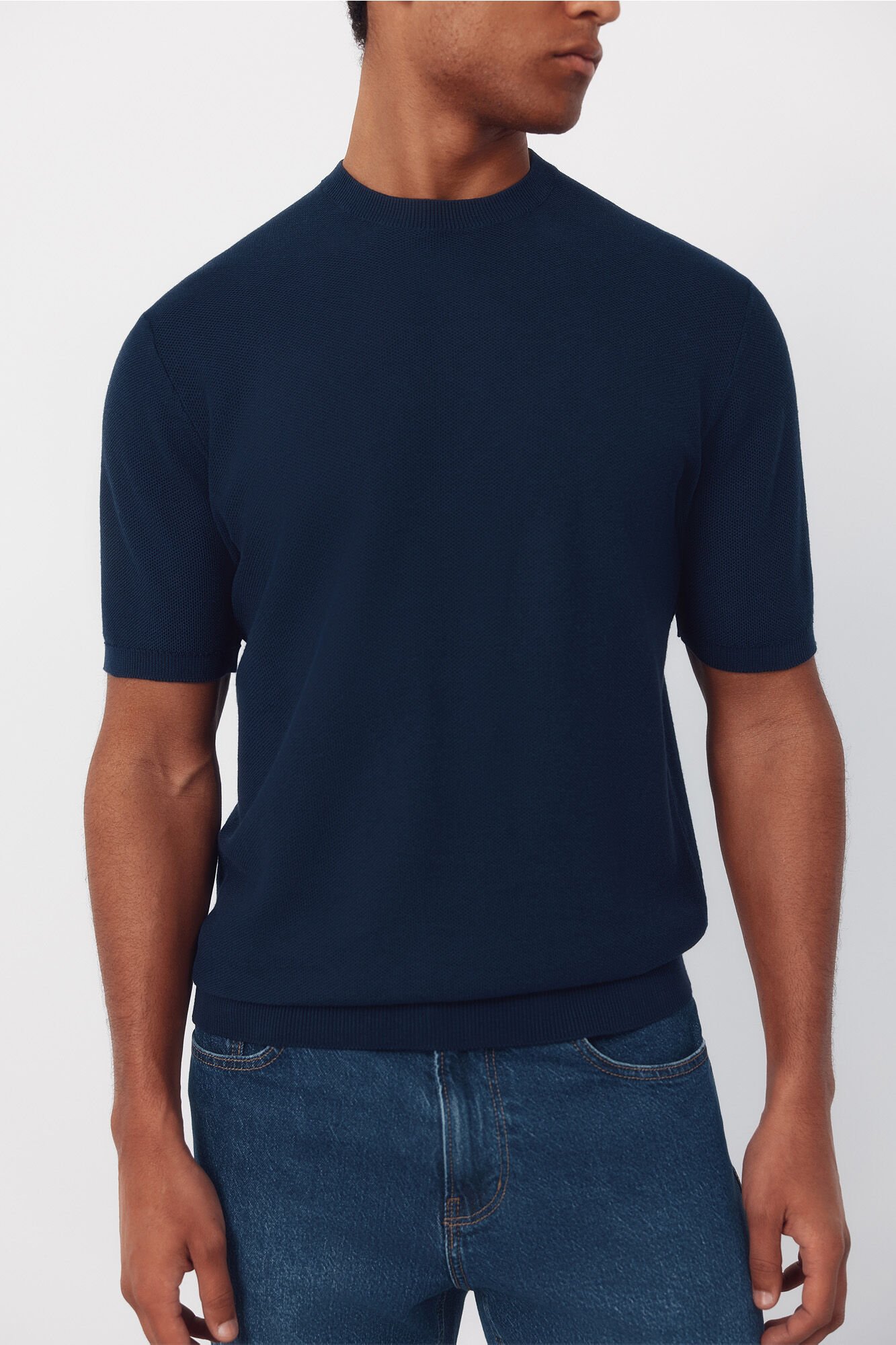 Cortefiel Basic short sleeve jersey T-shirt Navy