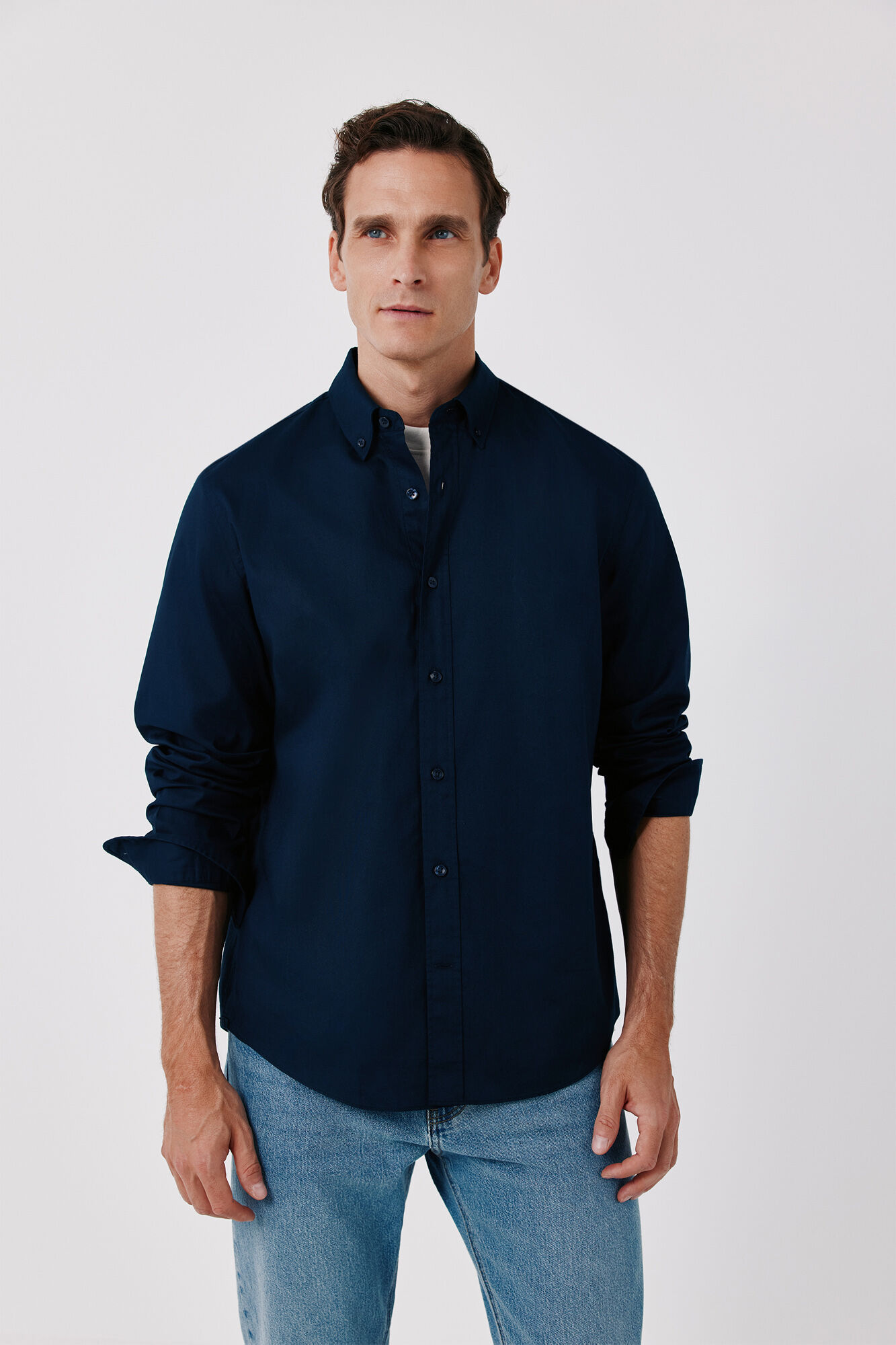 Cortefiel Plain light oxford shirt Navy