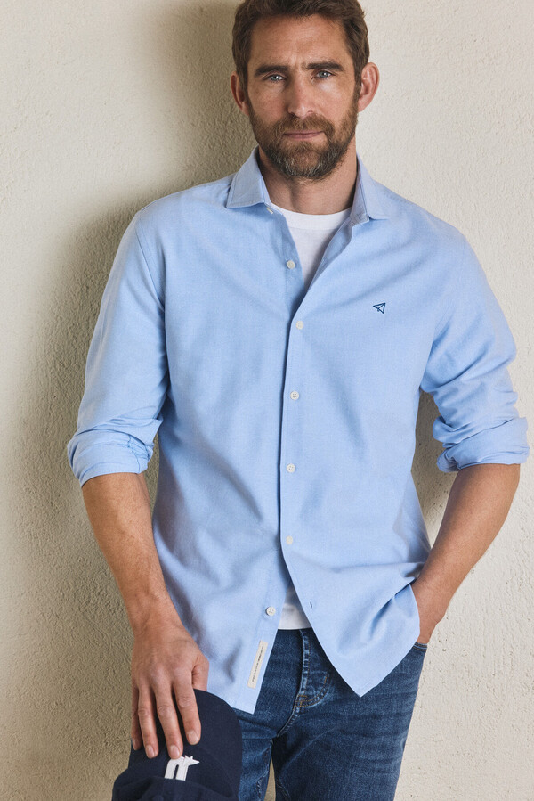 Cortefiel Plain long-sleeved Oxford shirt Blue