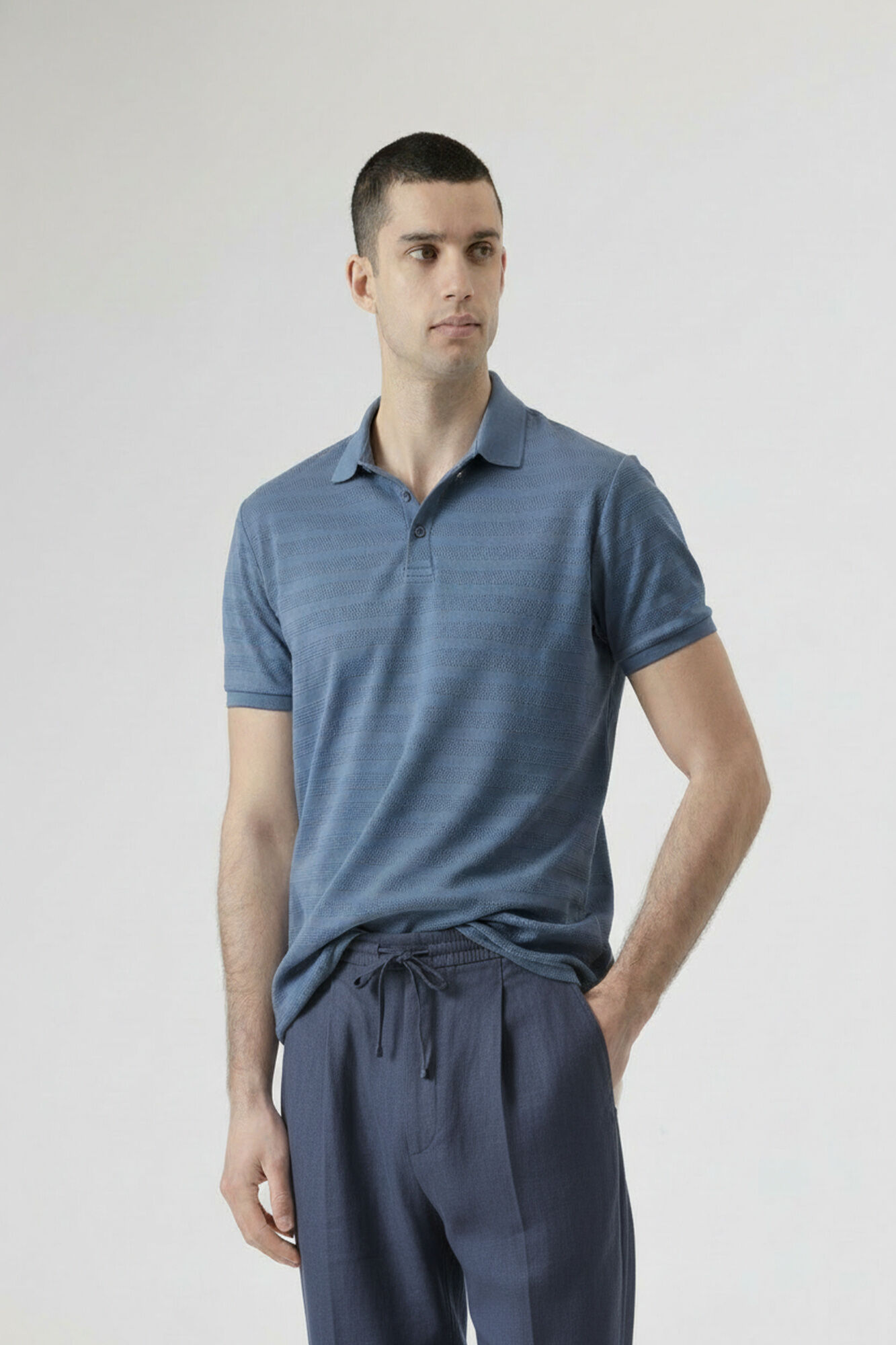 PuroEGO Polo dobby algod&oacute;n liquen