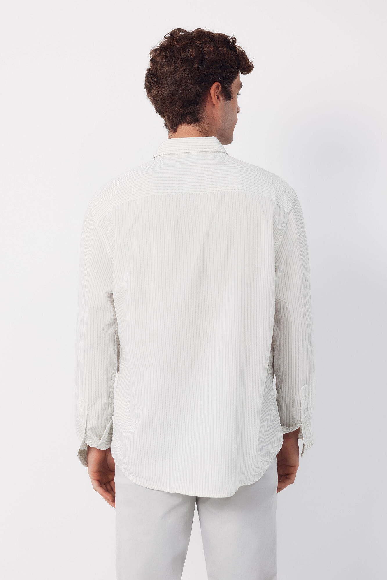 Cortefiel Striped seersucker shirt Kaki
