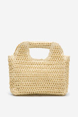 Cortefiel Raffia braided bag Ivory