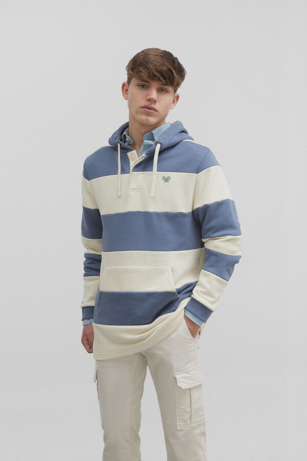 Cortefiel Broad striped hooded sweatshirt Blue