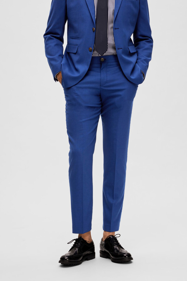 Cortefiel Slim fit suit trousers with wool Blue