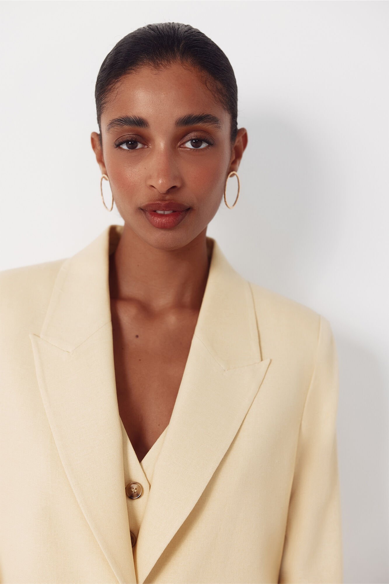 Cortefiel Blazer fabric with linen Yellow