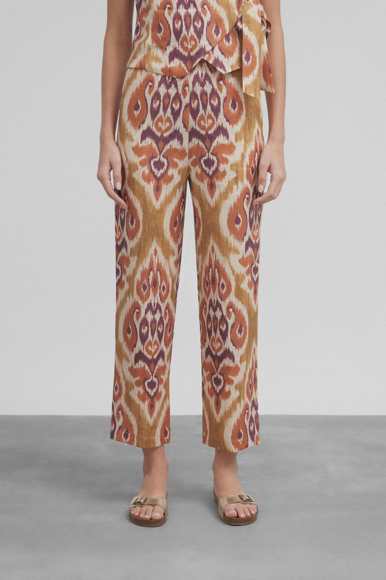 Silbon Ikat-print linen trousers Printed beige